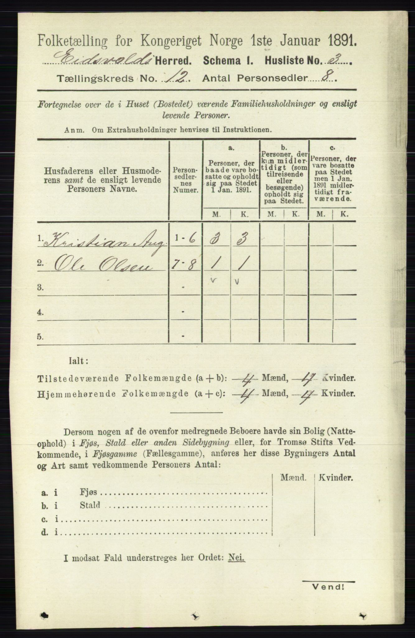 RA, 1891 census for 0237 Eidsvoll, 1891, p. 8409