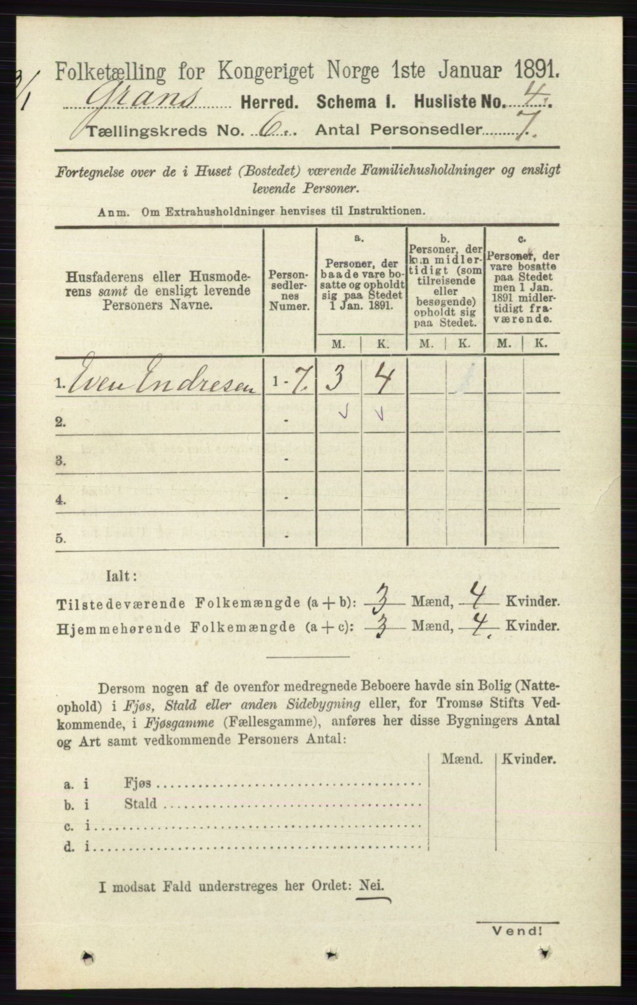 RA, 1891 census for 0534 Gran, 1891, p. 2157
