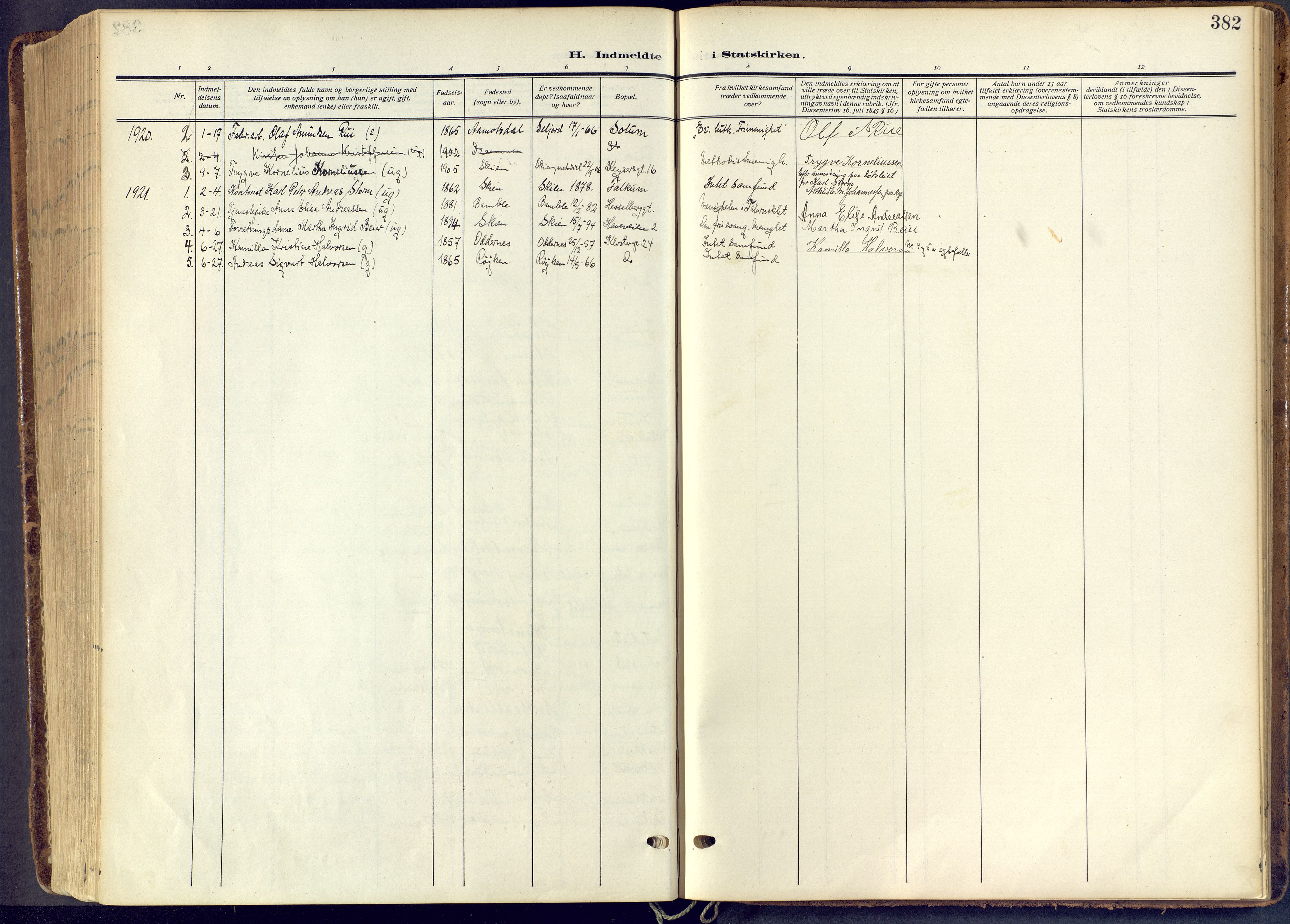 Skien kirkebøker, SAKO/A-302/F/Fa/L0013: Parish register (official) no. 13, 1915-1921, p. 382