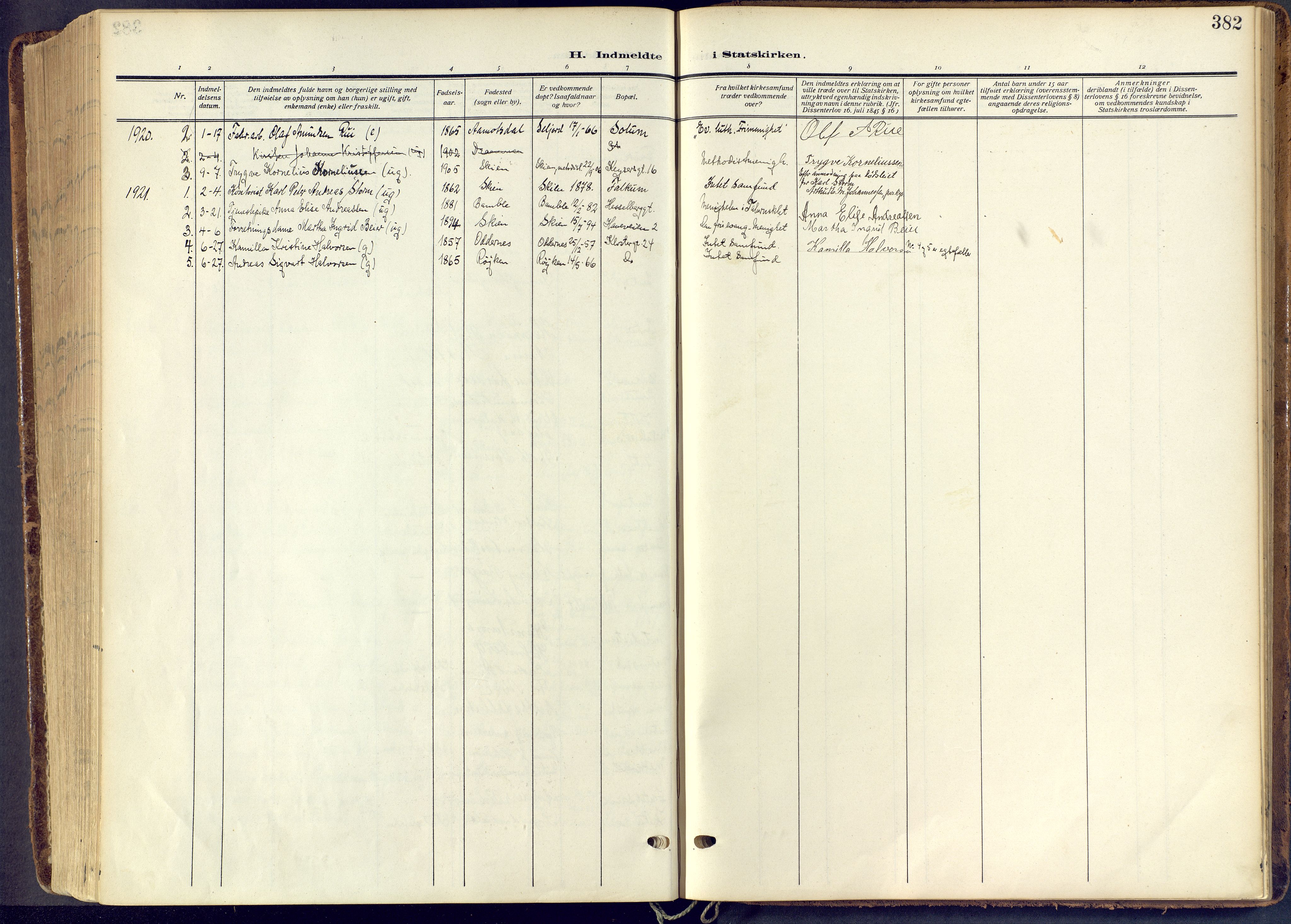 Skien kirkebøker, AV/SAKO-A-302/F/Fa/L0013: Parish register (official) no. 13, 1915-1921, p. 382