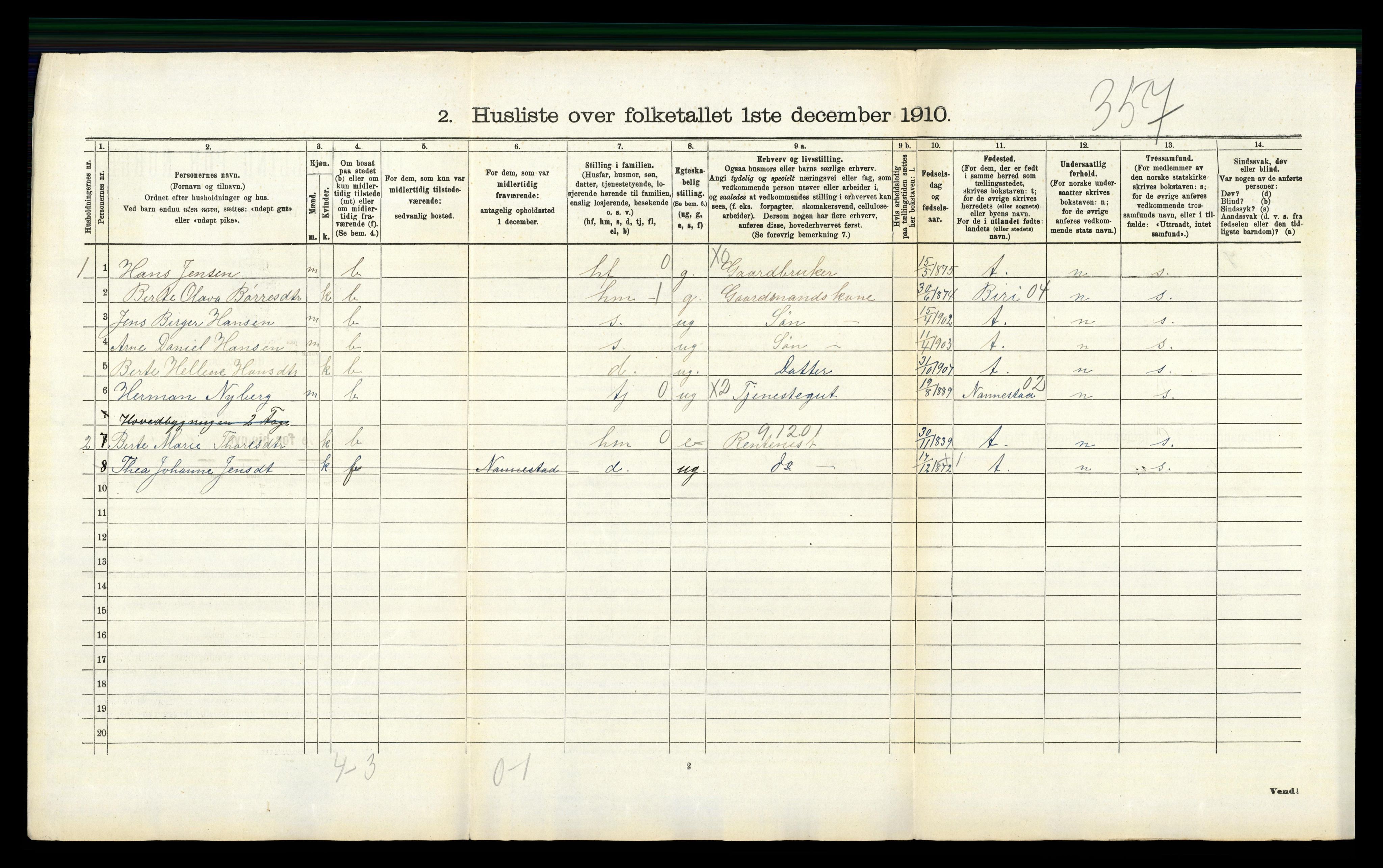 RA, 1910 census for Gjerdrum, 1910, p. 156