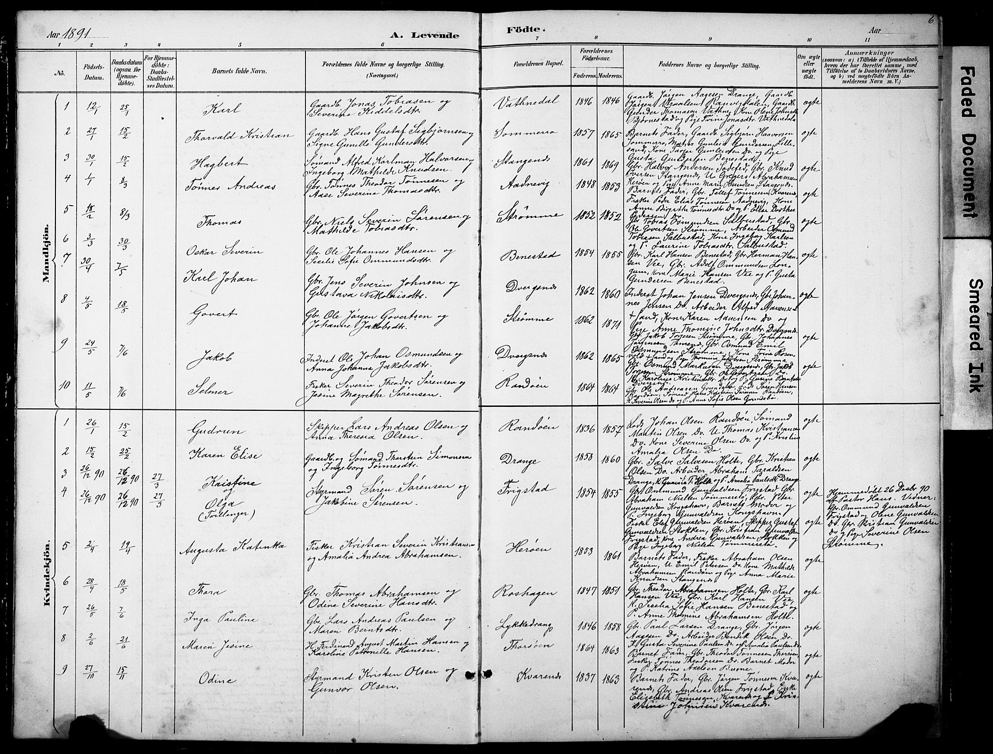 Oddernes sokneprestkontor, SAK/1111-0033/F/Fb/Fbb/L0002: Parish register (copy) no. B 2, 1889-1933, p. 6