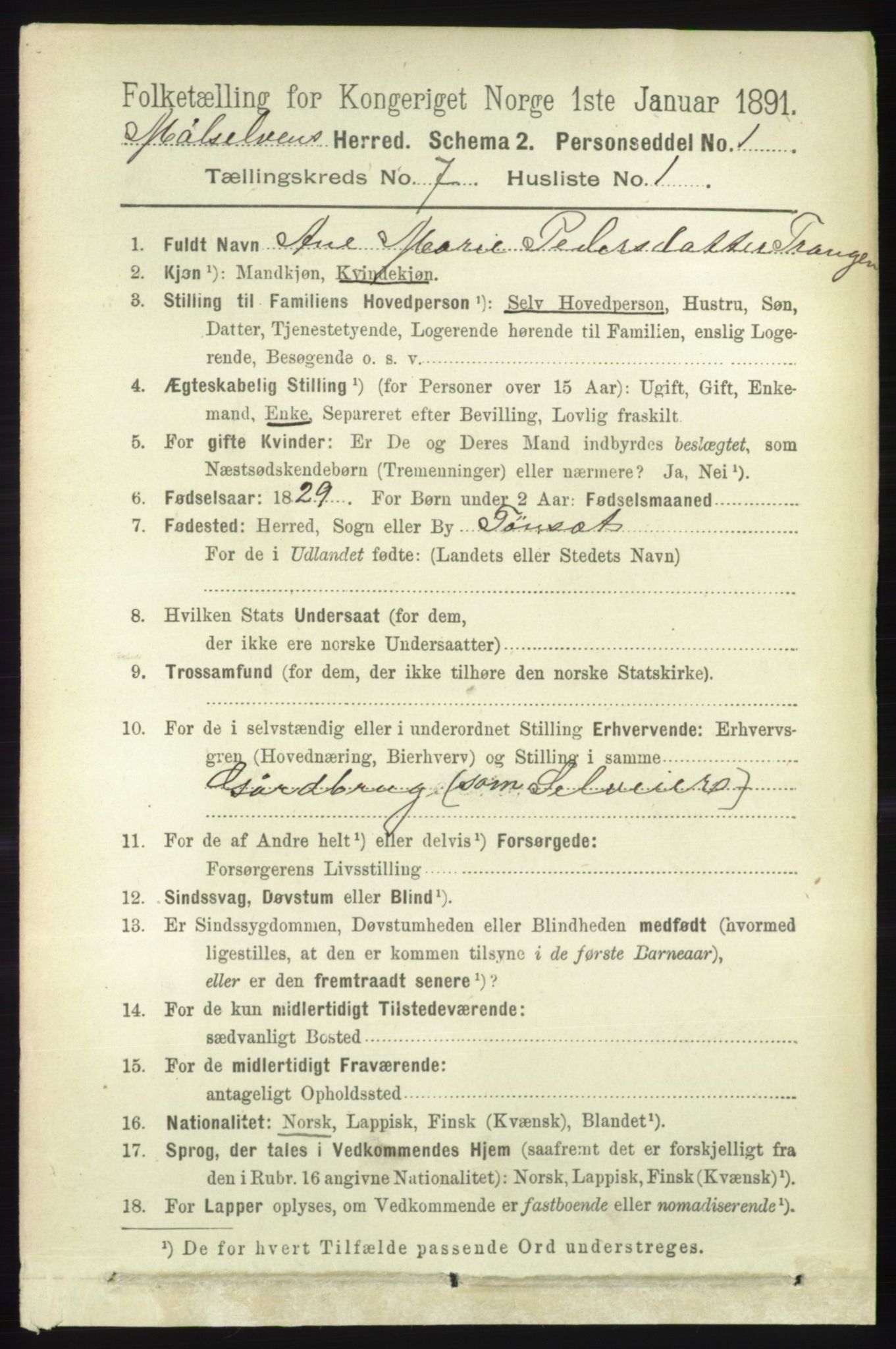 RA, 1891 census for 1924 Målselv, 1891, p. 2213