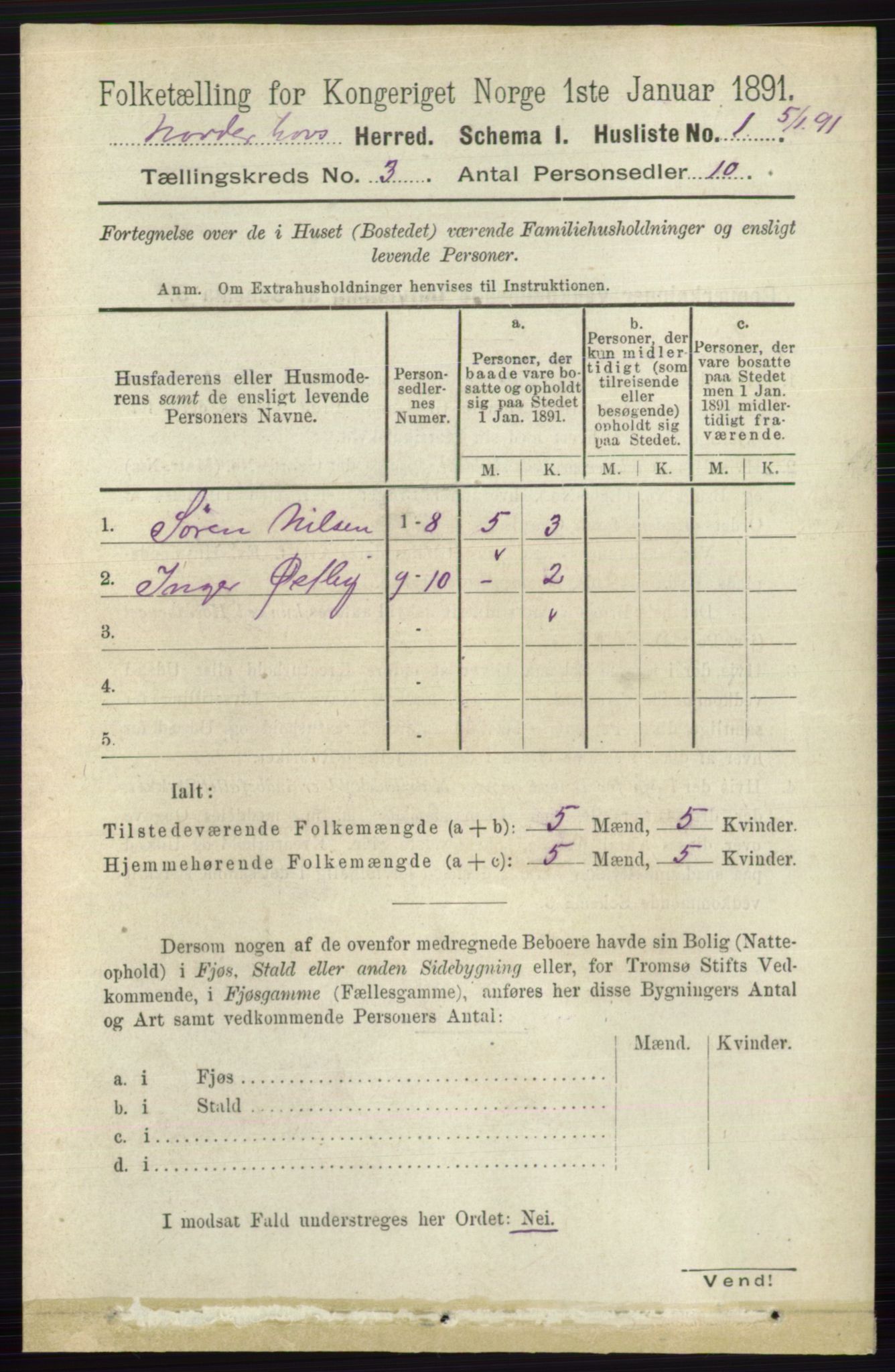 RA, 1891 census for 0613 Norderhov, 1891, p. 1156