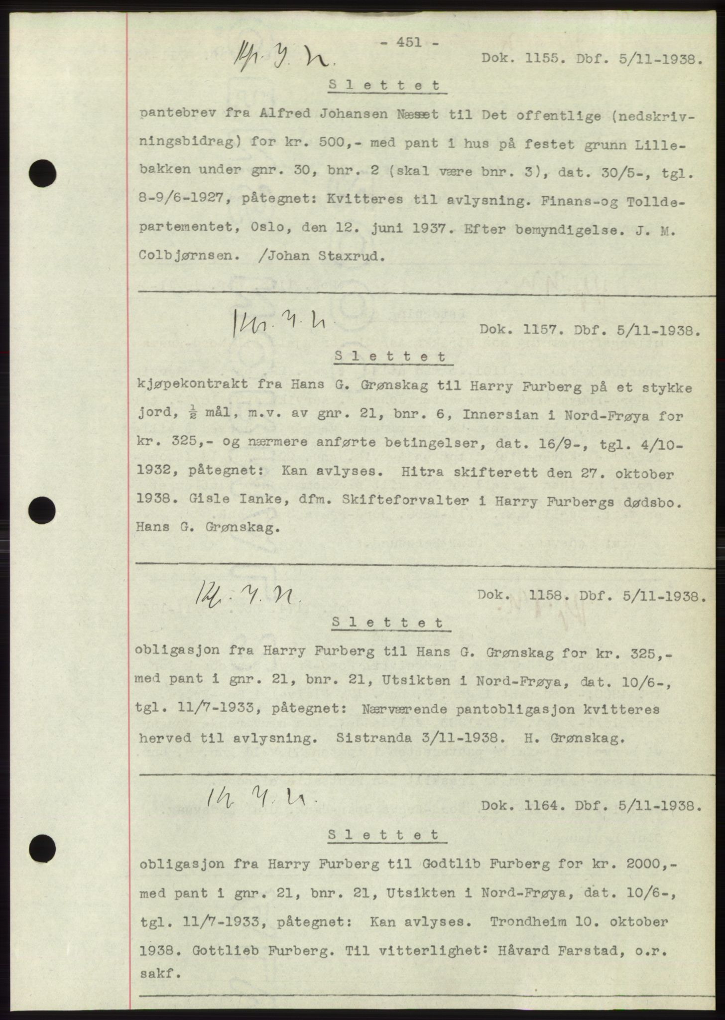 Hitra sorenskriveri, AV/SAT-A-0018/2/2C/2Ca: Mortgage book no. C1, 1936-1945, Diary no: : 1155/1938