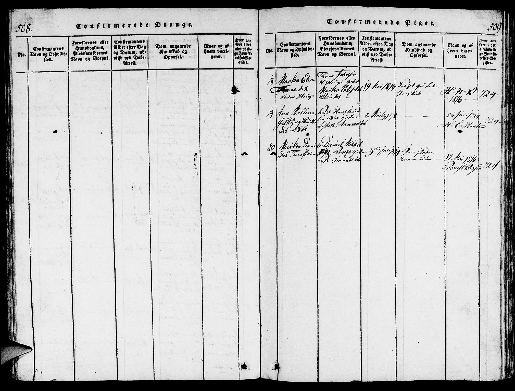 Torvastad sokneprestkontor, AV/SAST-A -101857/H/Ha/Hab/L0001: Parish register (copy) no. B 1 /1, 1817-1835, p. 508-509