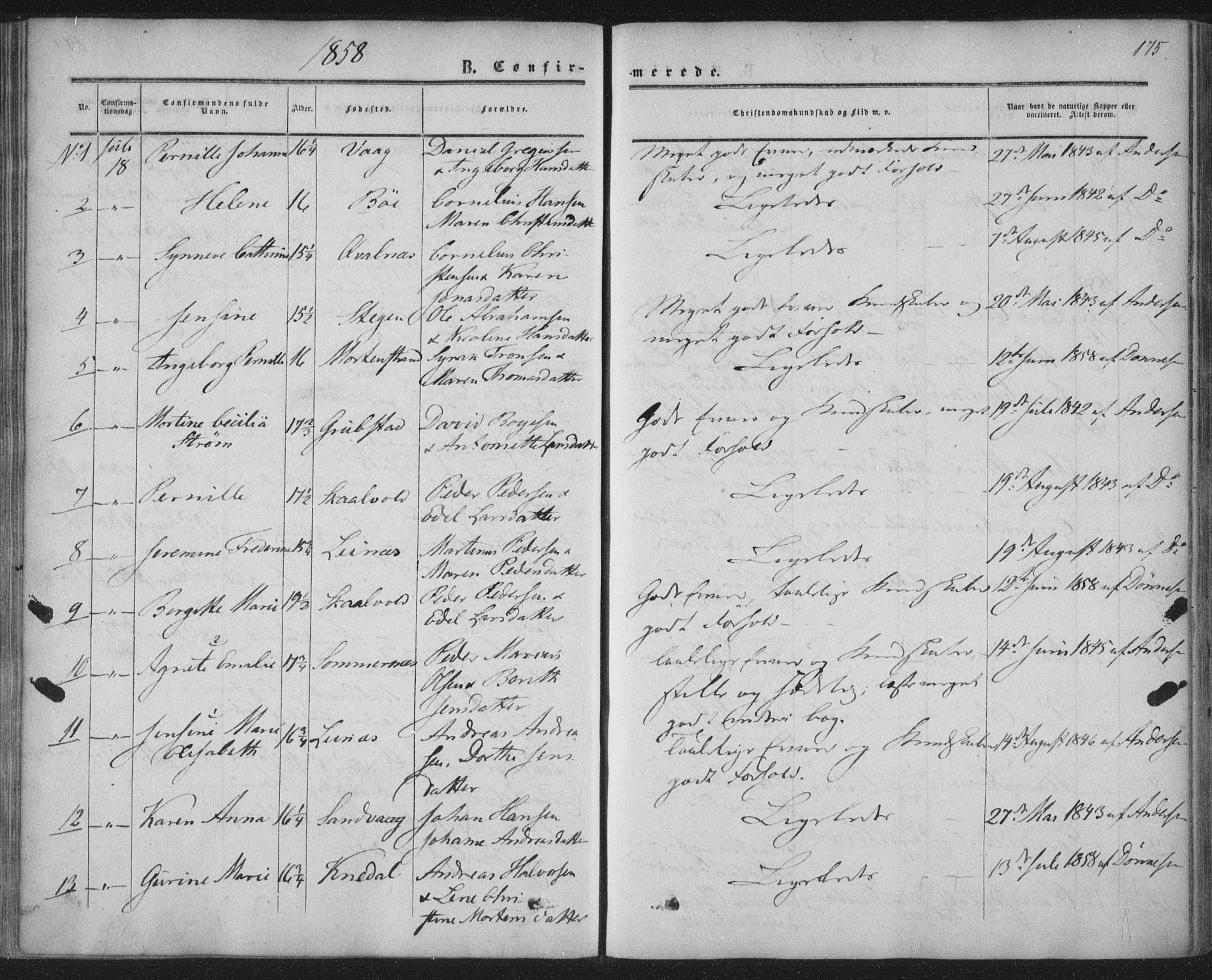 Ministerialprotokoller, klokkerbøker og fødselsregistre - Nordland, AV/SAT-A-1459/855/L0800: Parish register (official) no. 855A08, 1852-1864, p. 175