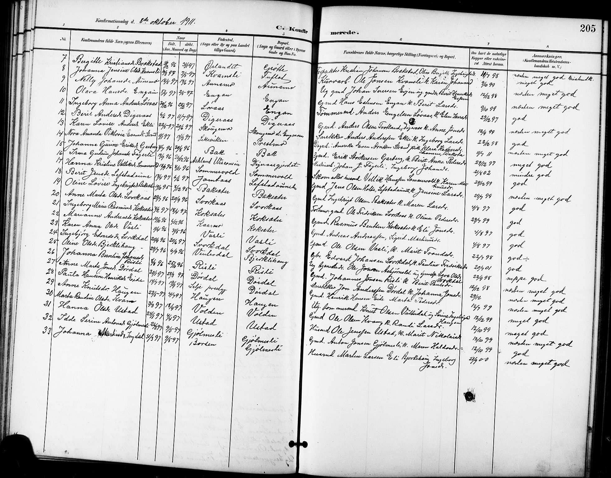 Ministerialprotokoller, klokkerbøker og fødselsregistre - Sør-Trøndelag, SAT/A-1456/668/L0819: Parish register (copy) no. 668C08, 1899-1912, p. 205