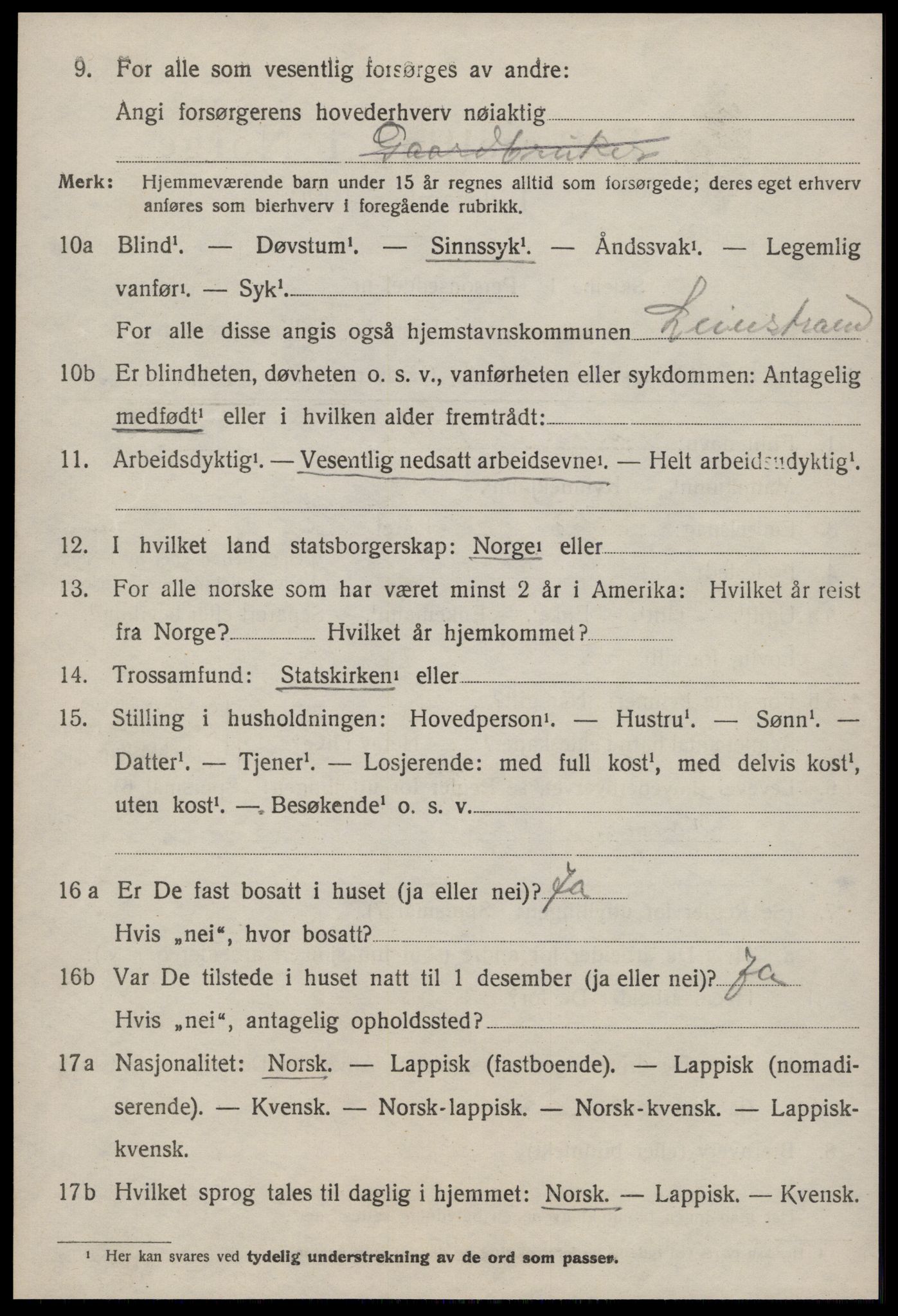 SAT, 1920 census for Malvik, 1920, p. 2581