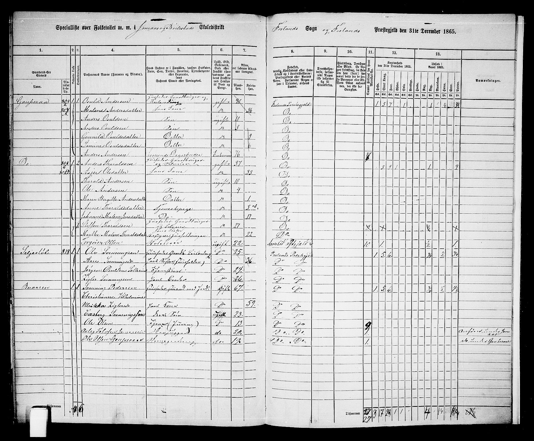 RA, 1865 census for Froland, 1865, p. 97