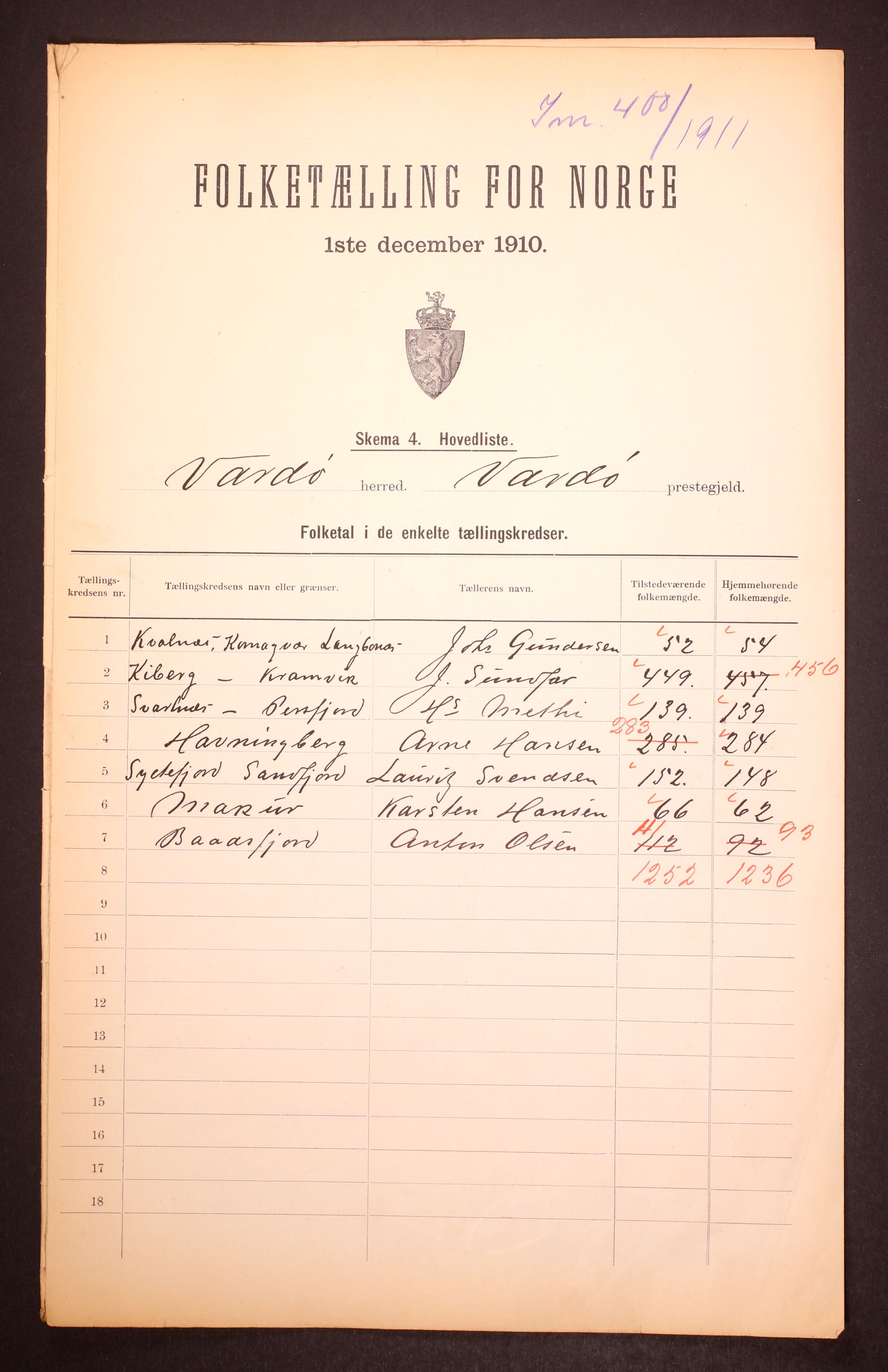 RA, 1910 census for Vardø, 1910, p. 2