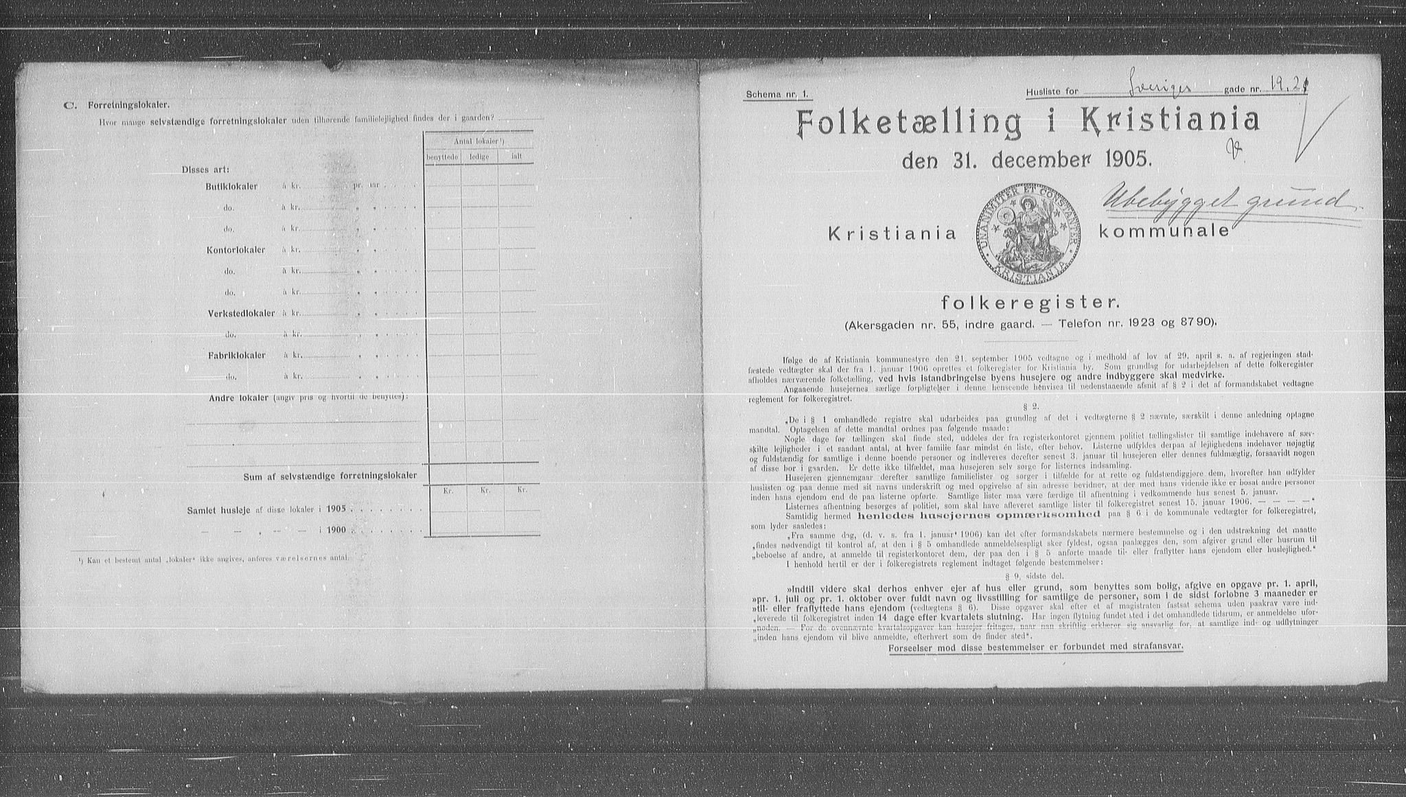 OBA, Municipal Census 1905 for Kristiania, 1905, p. 55360