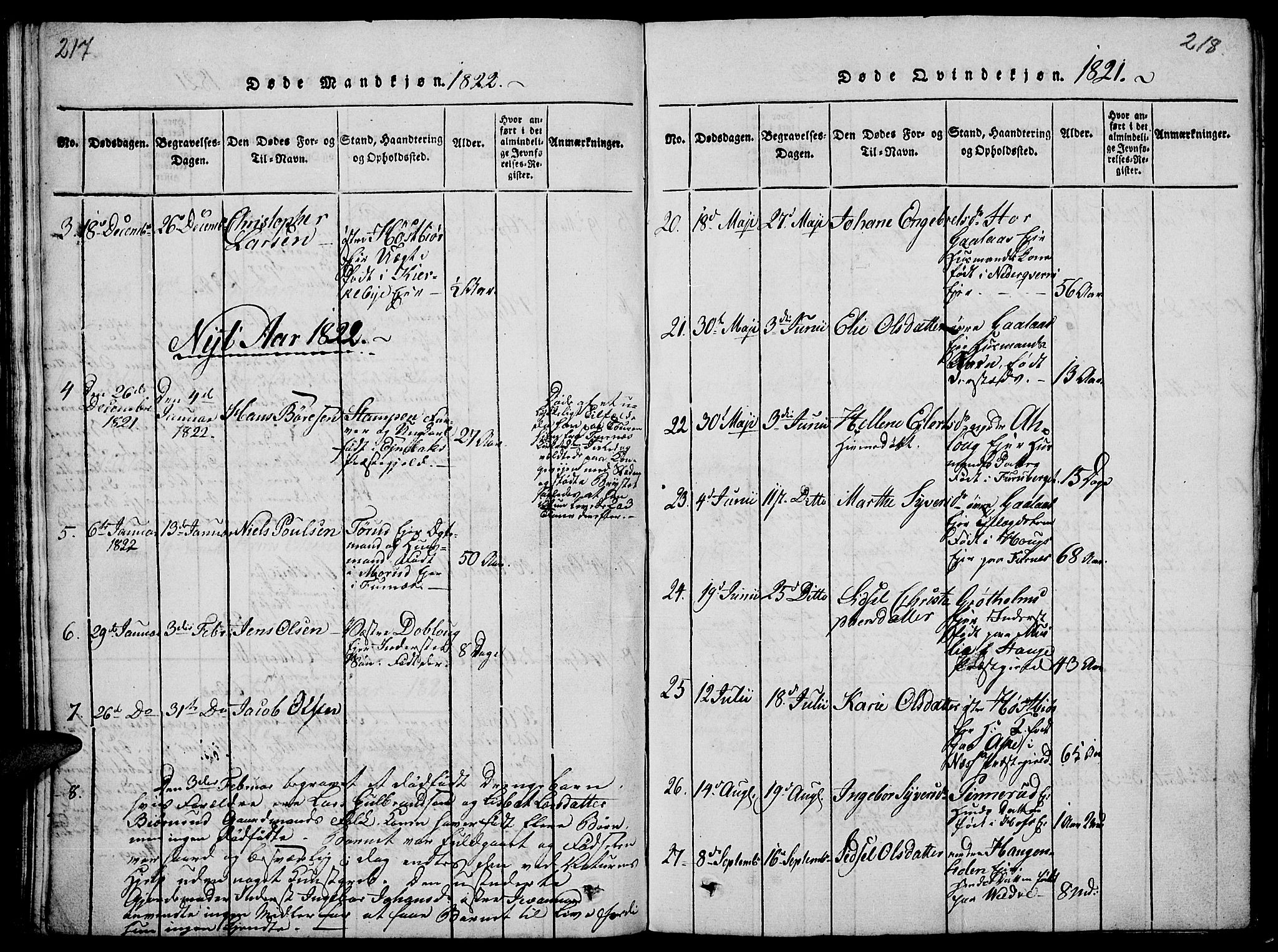 Vang prestekontor, Hedmark, SAH/PREST-008/H/Ha/Haa/L0008: Parish register (official) no. 8, 1815-1826, p. 217-218