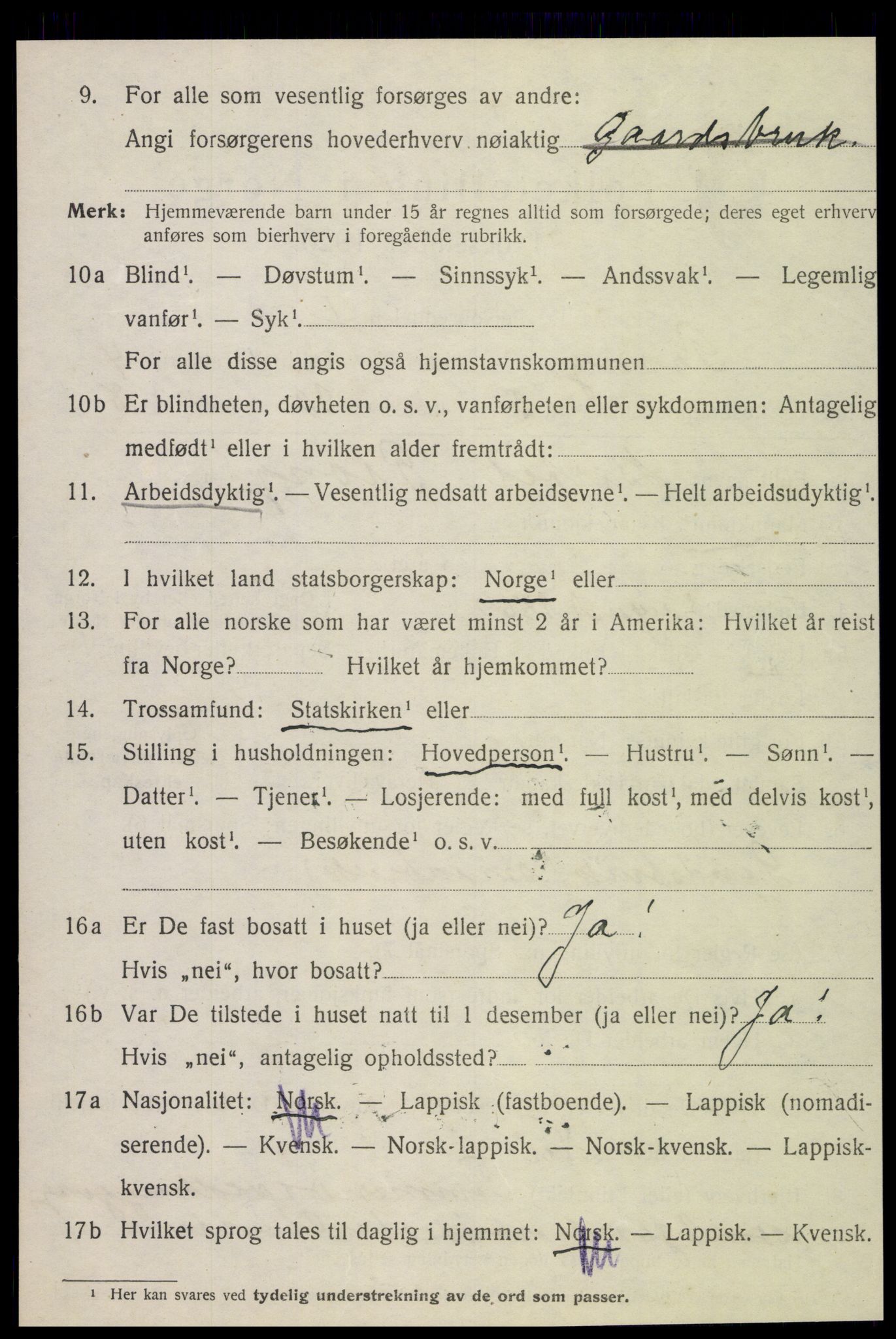 SAT, 1920 census for Grong, 1920, p. 2594