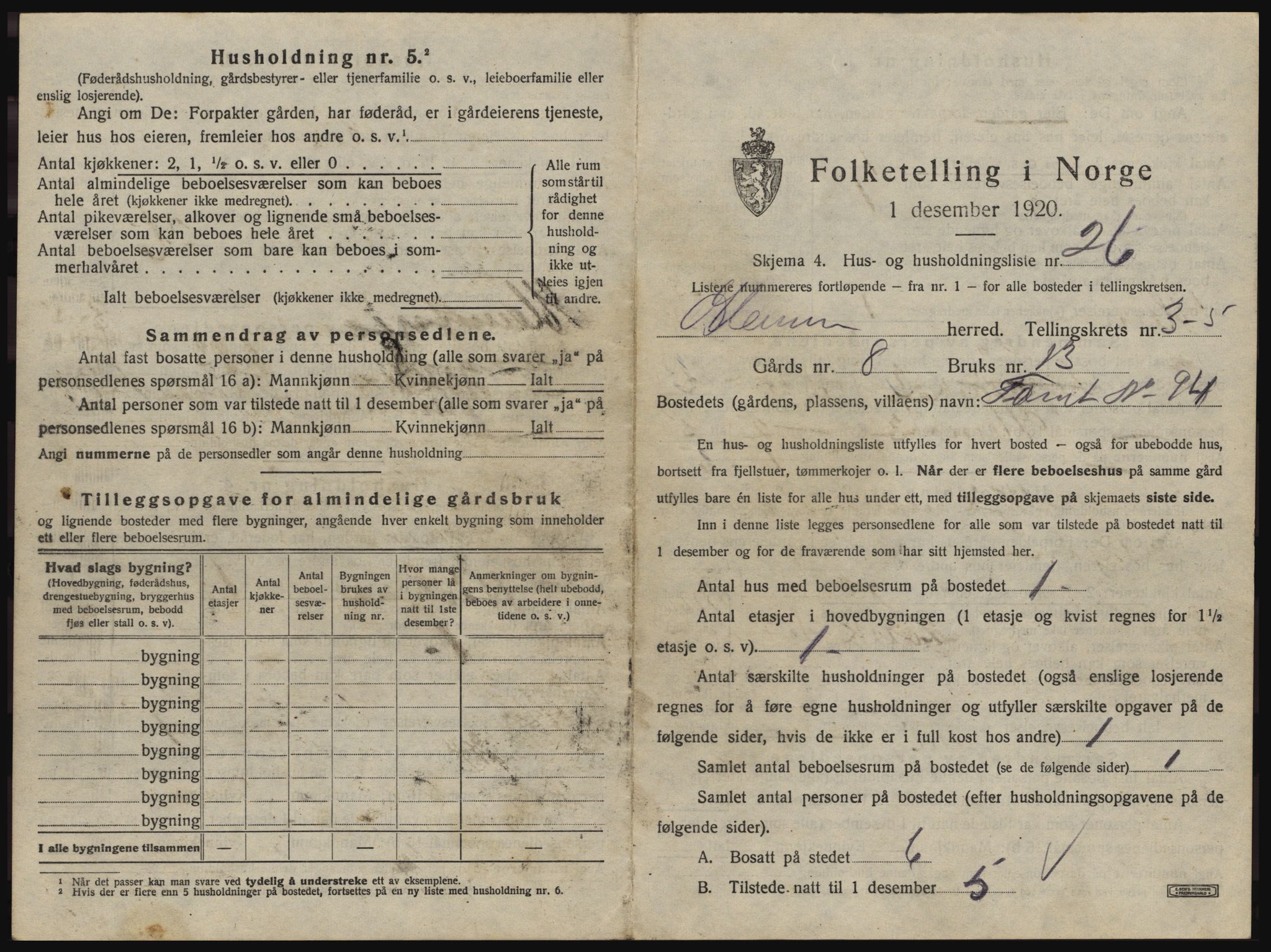 SAO, 1920 census for Glemmen, 1920, p. 961