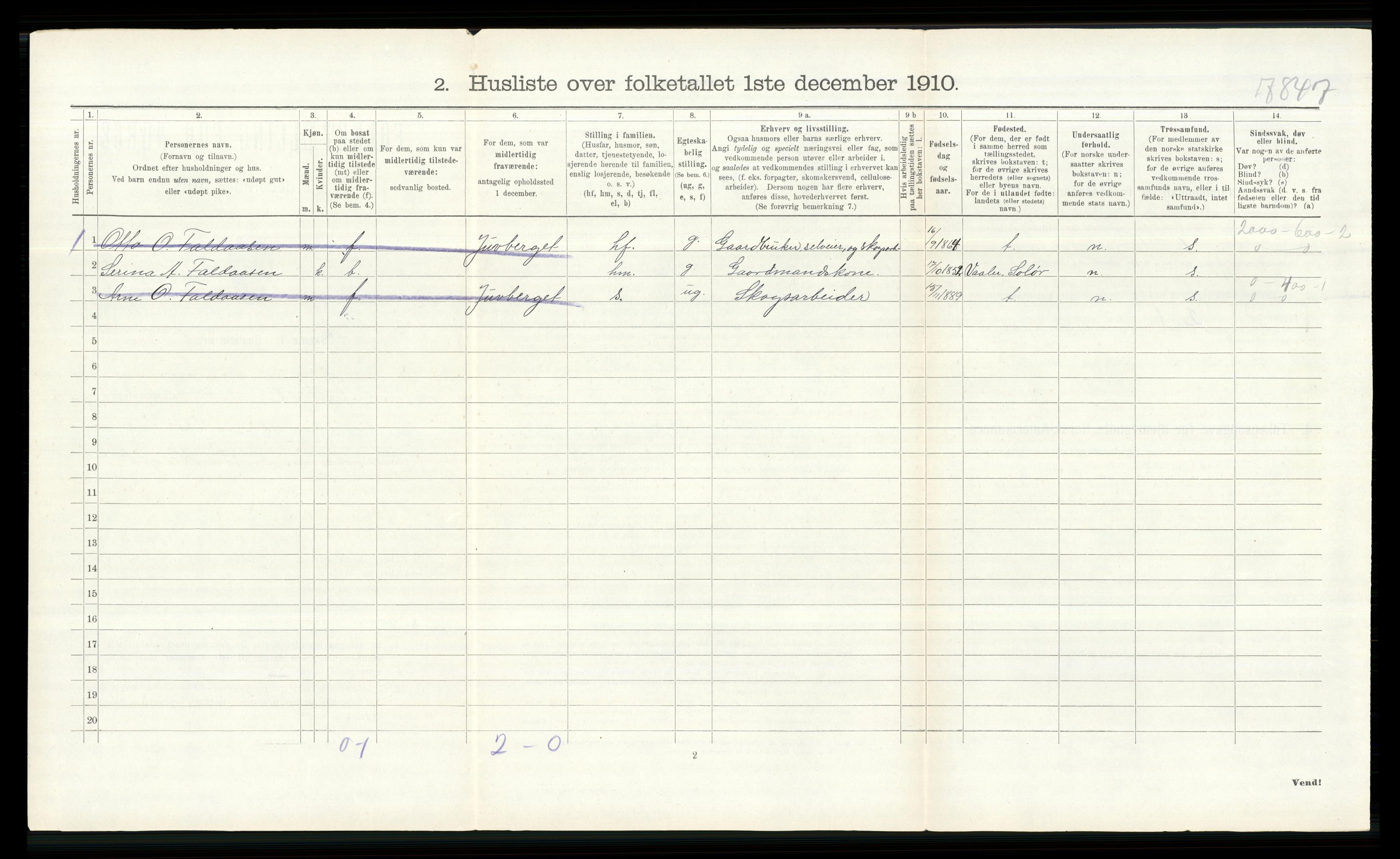 RA, 1910 census for Åsnes, 1910, p. 263