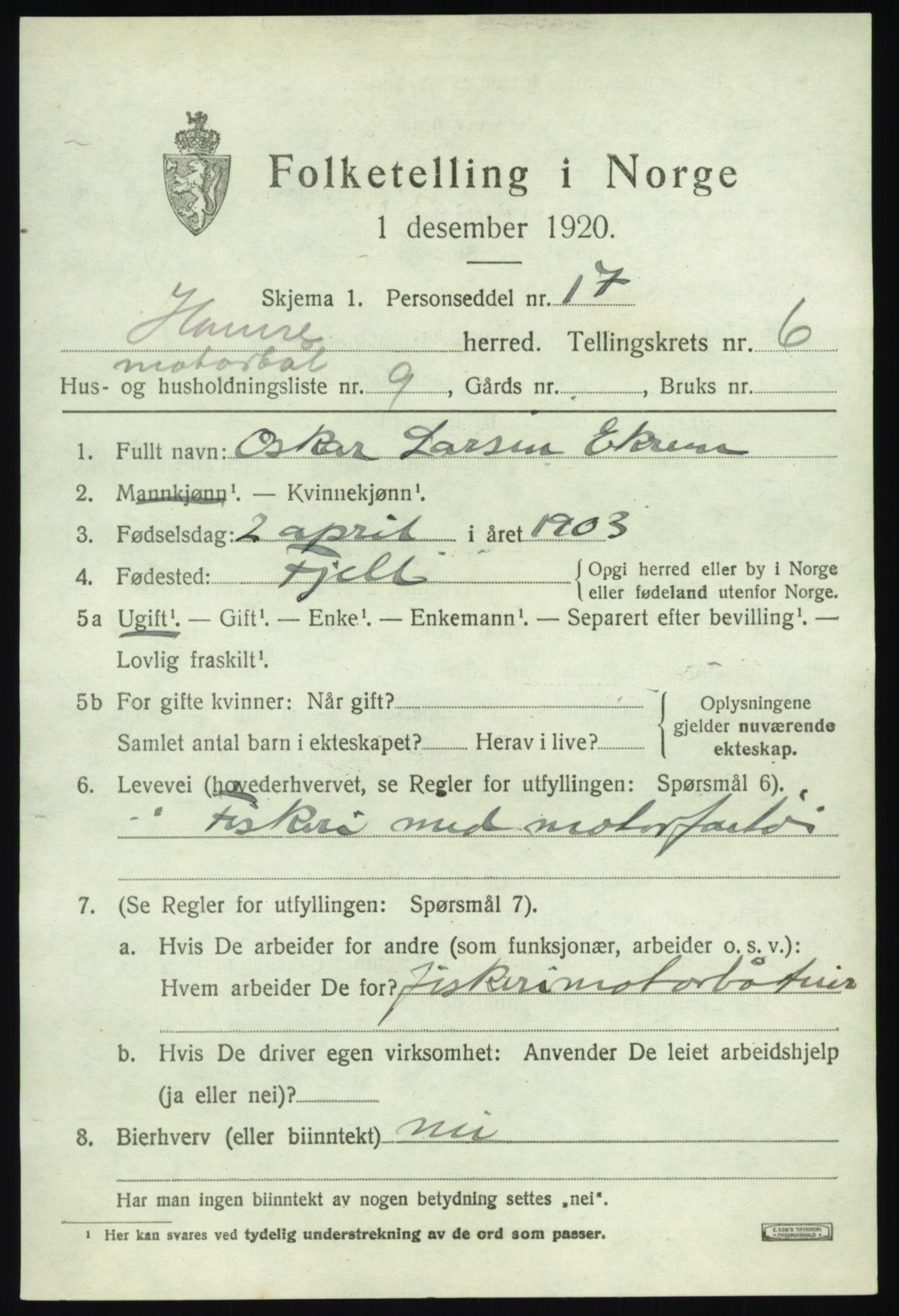 SAB, 1920 census for Hamre, 1920, p. 4237