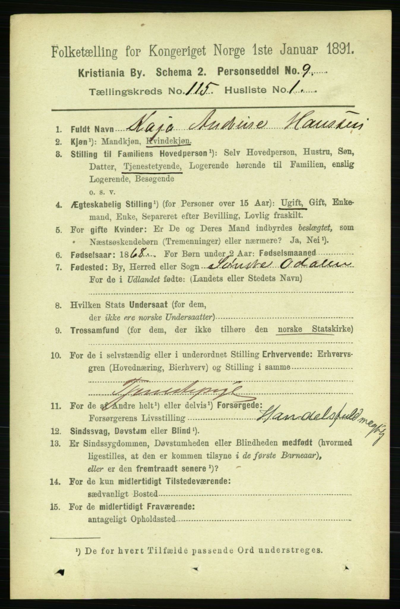 RA, 1891 census for 0301 Kristiania, 1891, p. 61619