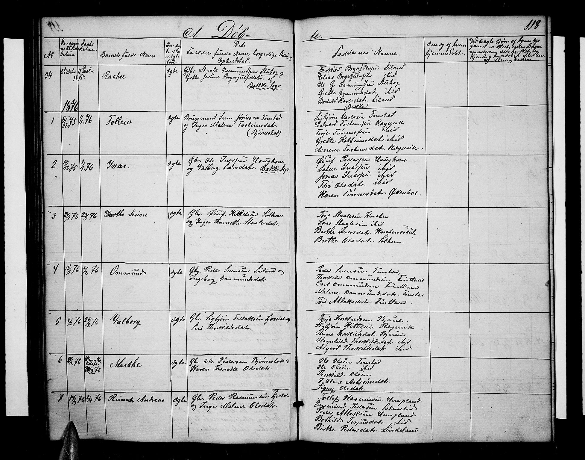 Sirdal sokneprestkontor, AV/SAK-1111-0036/F/Fb/Fbb/L0002: Parish register (copy) no. B 2, 1848-1878, p. 118