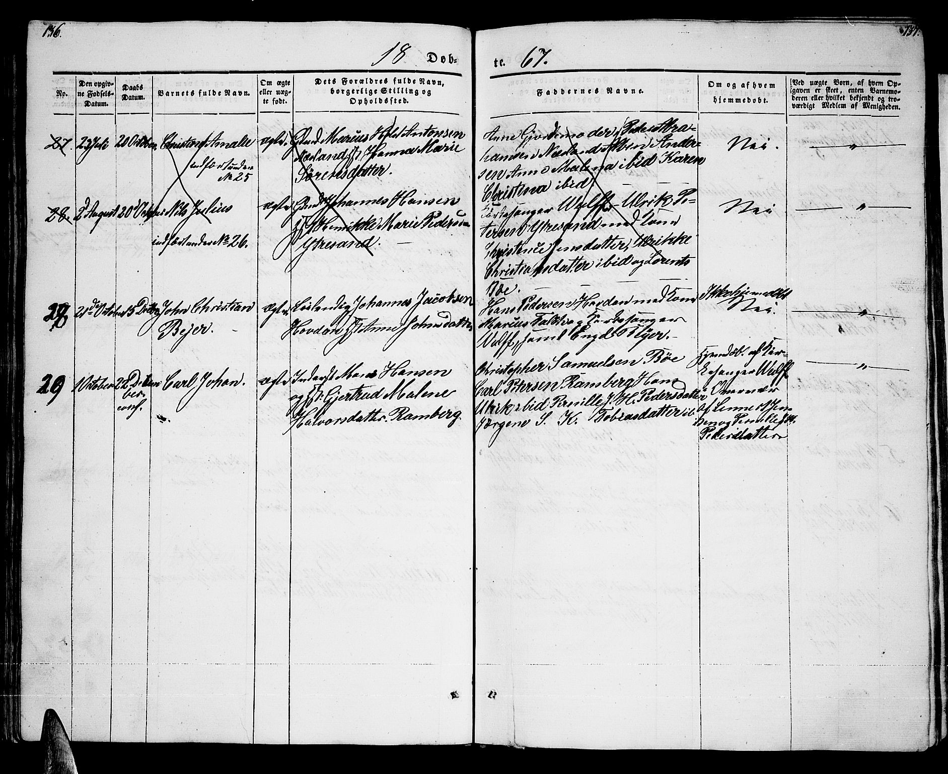 Ministerialprotokoller, klokkerbøker og fødselsregistre - Nordland, AV/SAT-A-1459/885/L1212: Parish register (copy) no. 885C01, 1847-1873, p. 136-137