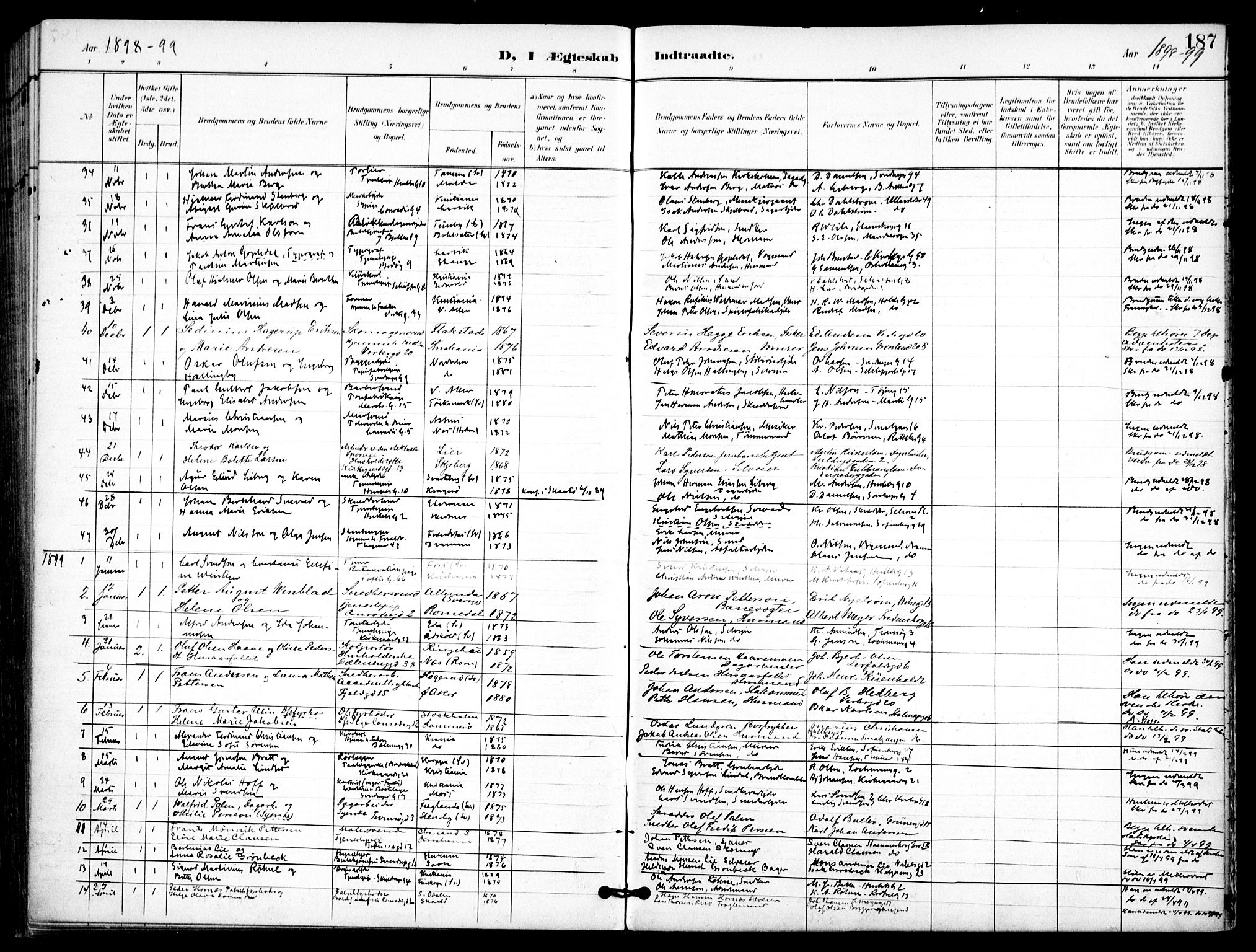 Petrus prestekontor Kirkebøker, AV/SAO-A-10872/F/Fa/L0009: Parish register (official) no. I 9, 1897-1911, p. 187
