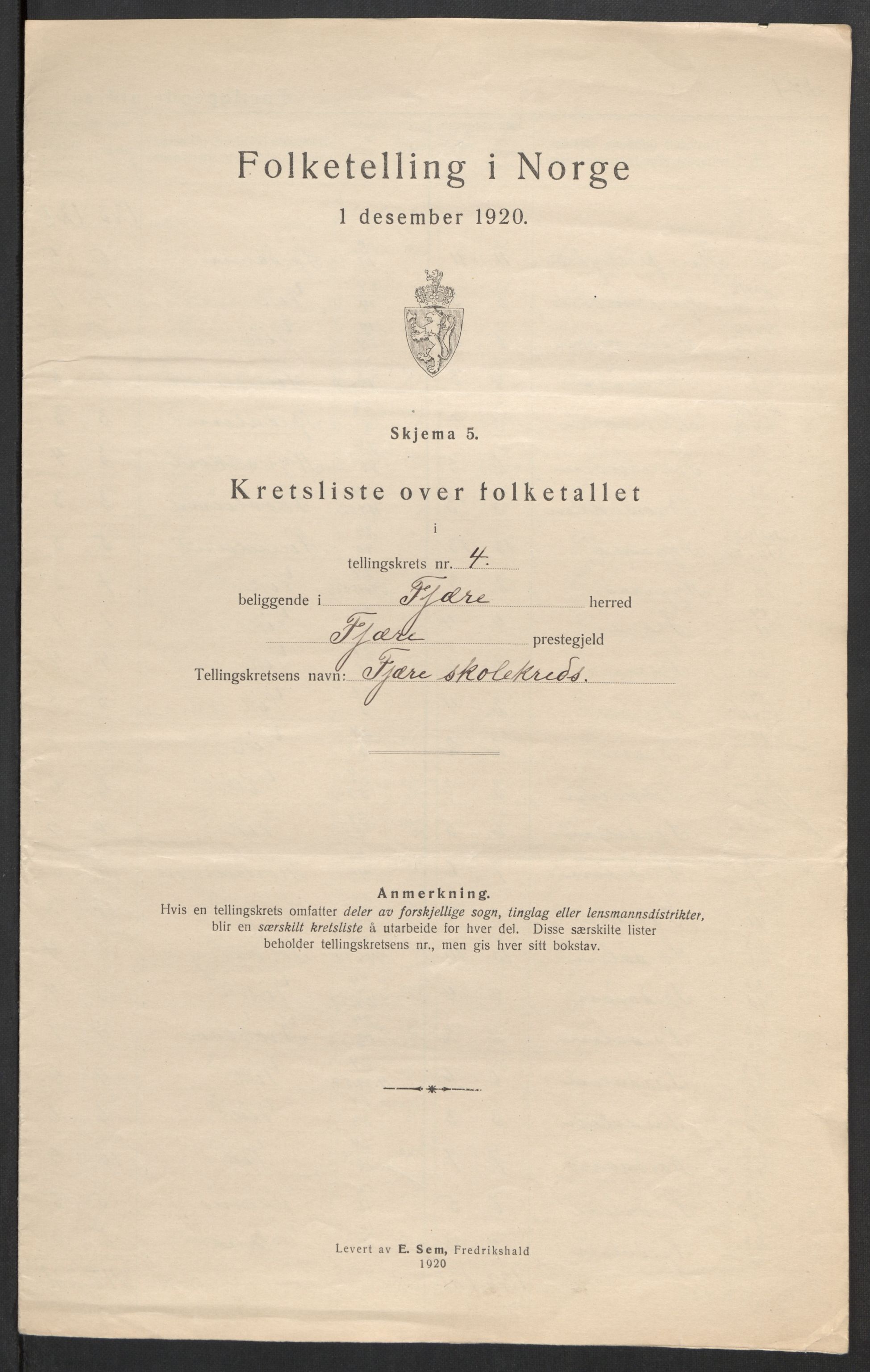 SAK, 1920 census for Fjære, 1920, p. 24