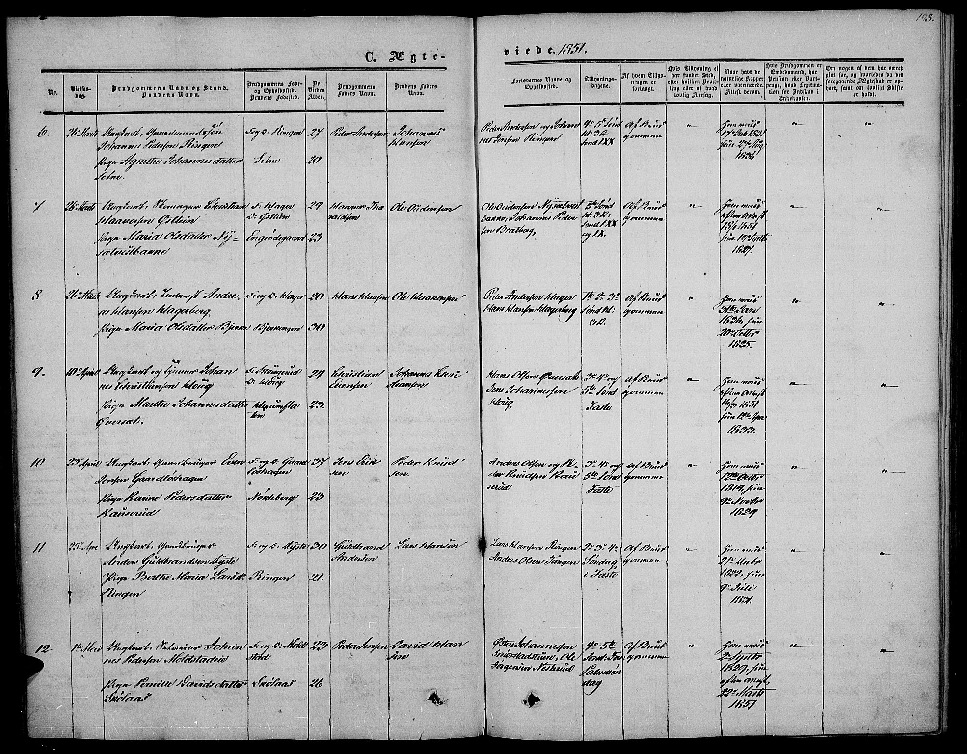 Vestre Toten prestekontor, SAH/PREST-108/H/Ha/Haa/L0005: Parish register (official) no. 5, 1850-1855, p. 198