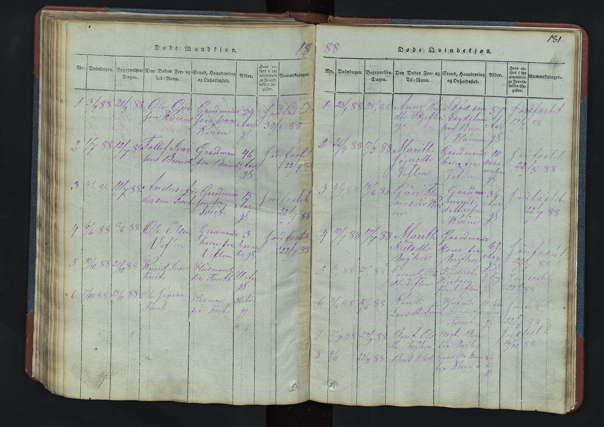 Vang prestekontor, Valdres, SAH/PREST-140/H/Hb/L0003: Parish register (copy) no. 3, 1814-1892, p. 181