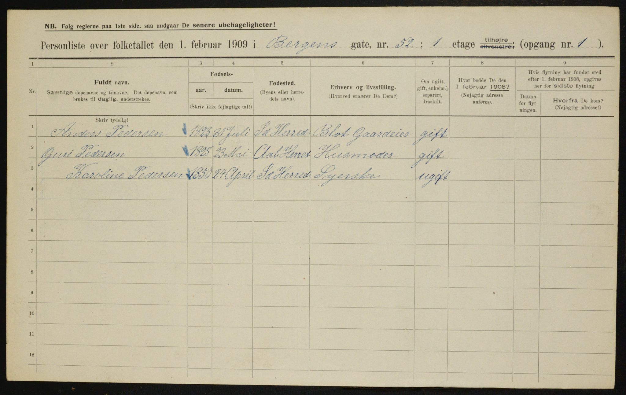 OBA, Municipal Census 1909 for Kristiania, 1909, p. 3716