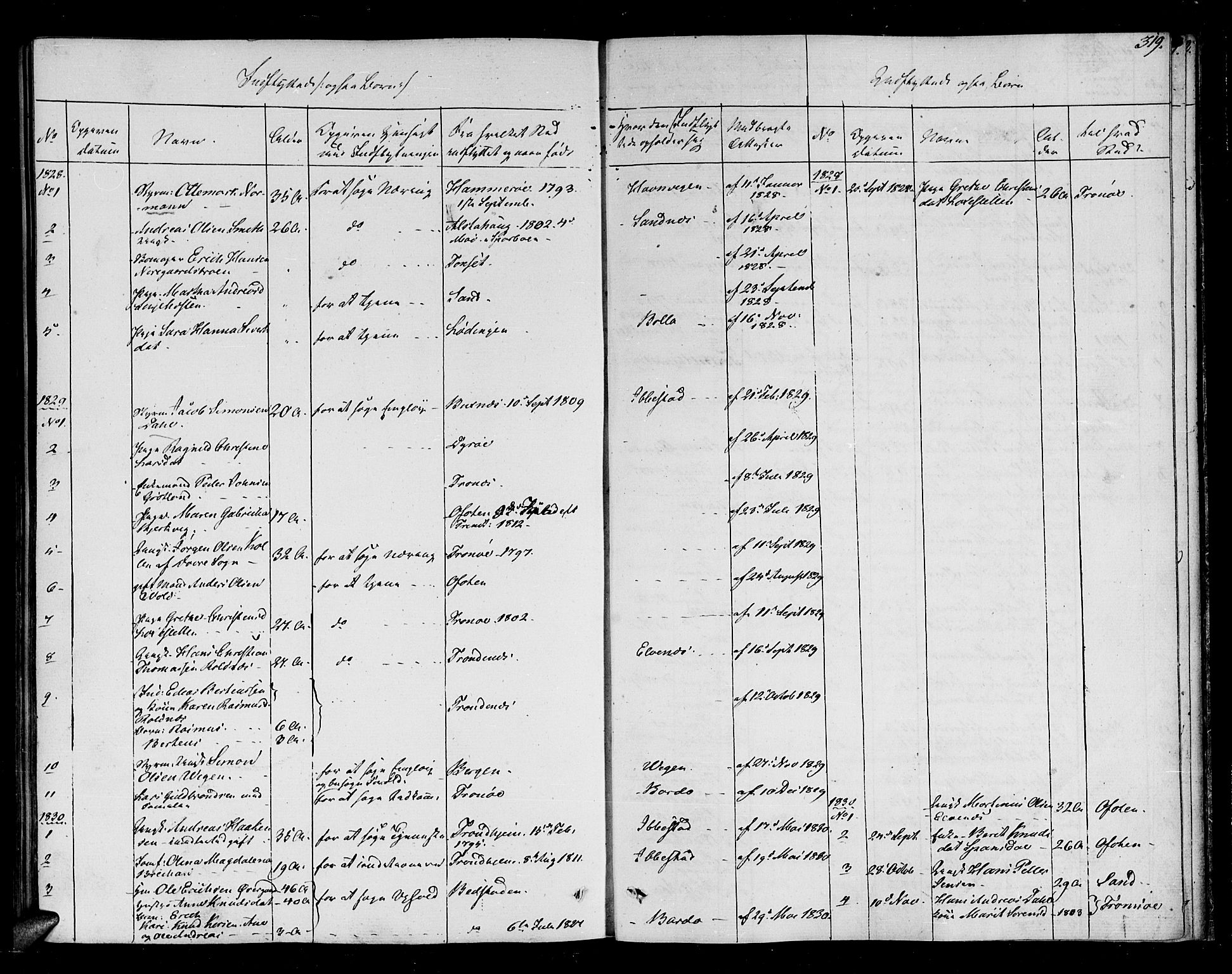 Ibestad sokneprestembete, SATØ/S-0077/H/Ha/Haa/L0005kirke: Parish register (official) no. 5, 1825-1836, p. 319