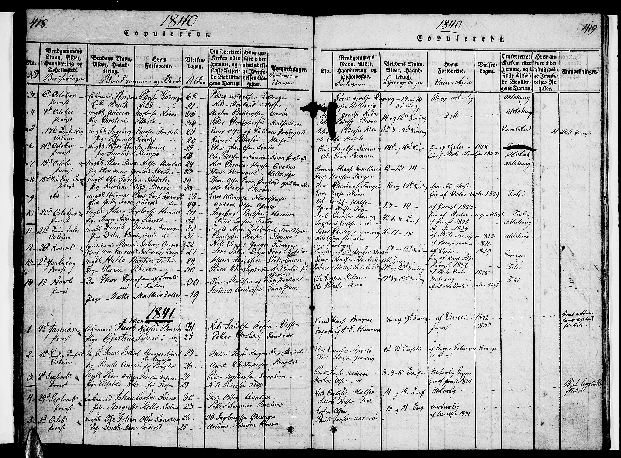 Ministerialprotokoller, klokkerbøker og fødselsregistre - Nordland, AV/SAT-A-1459/830/L0457: Parish register (copy) no. 830C01 /1, 1820-1842, p. 418-419