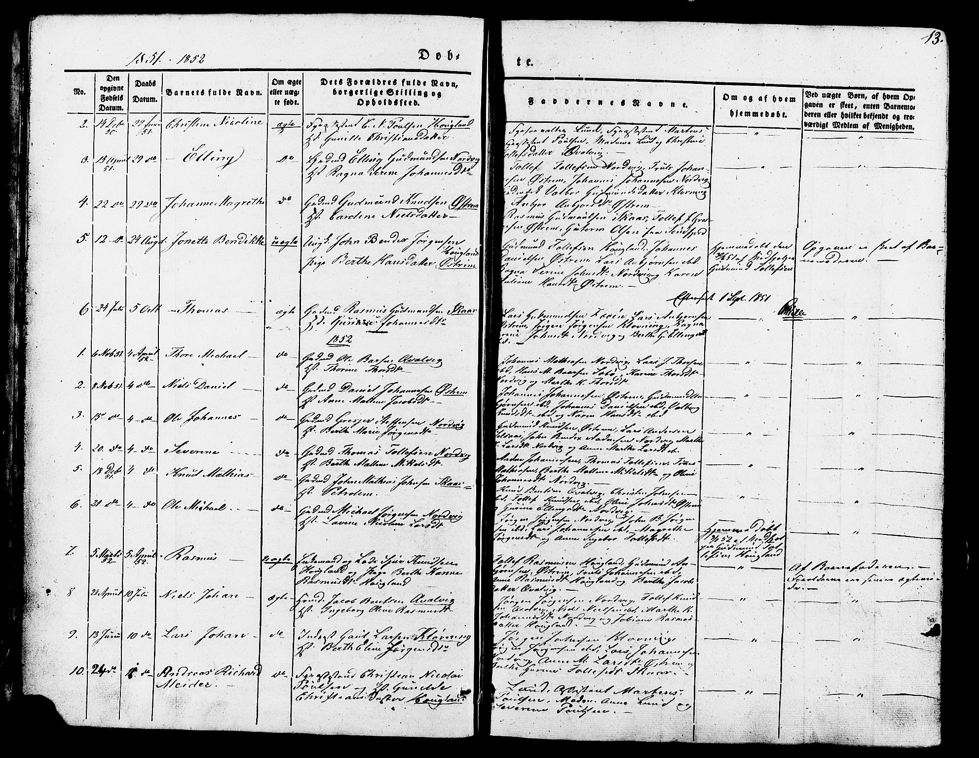 Torvastad sokneprestkontor, AV/SAST-A -101857/H/Ha/Haa/L0007: Parish register (official) no. A 7, 1838-1882, p. 13