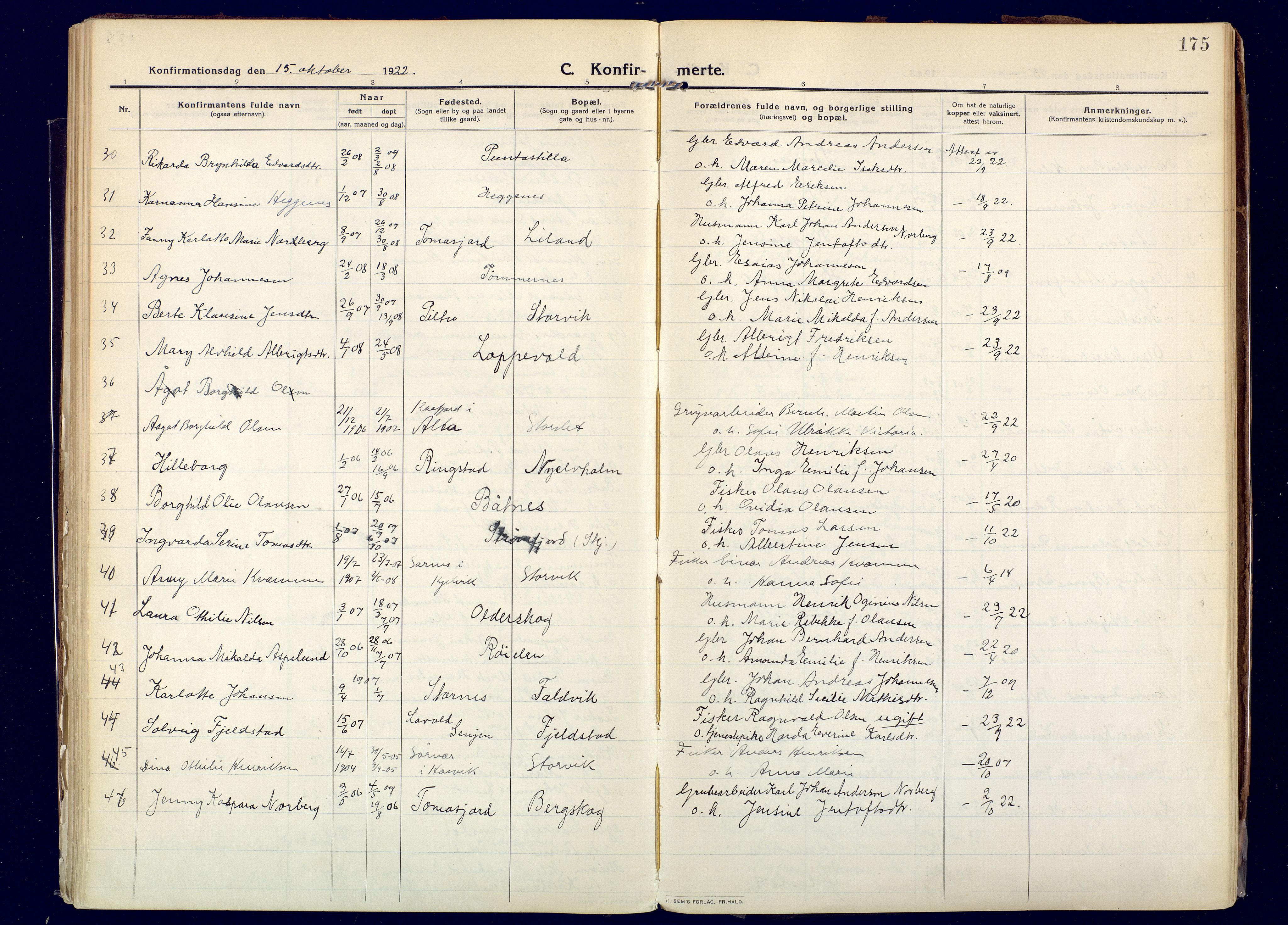 Skjervøy sokneprestkontor, AV/SATØ-S-1300/H/Ha/Haa: Parish register (official) no. 20, 1911-1931, p. 175