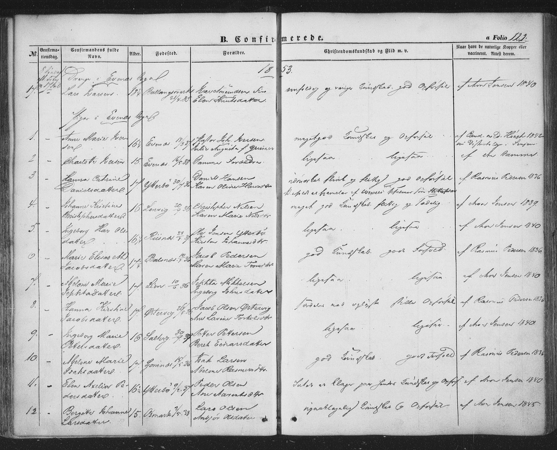 Ministerialprotokoller, klokkerbøker og fødselsregistre - Nordland, AV/SAT-A-1459/863/L0895: Parish register (official) no. 863A07, 1851-1860, p. 122