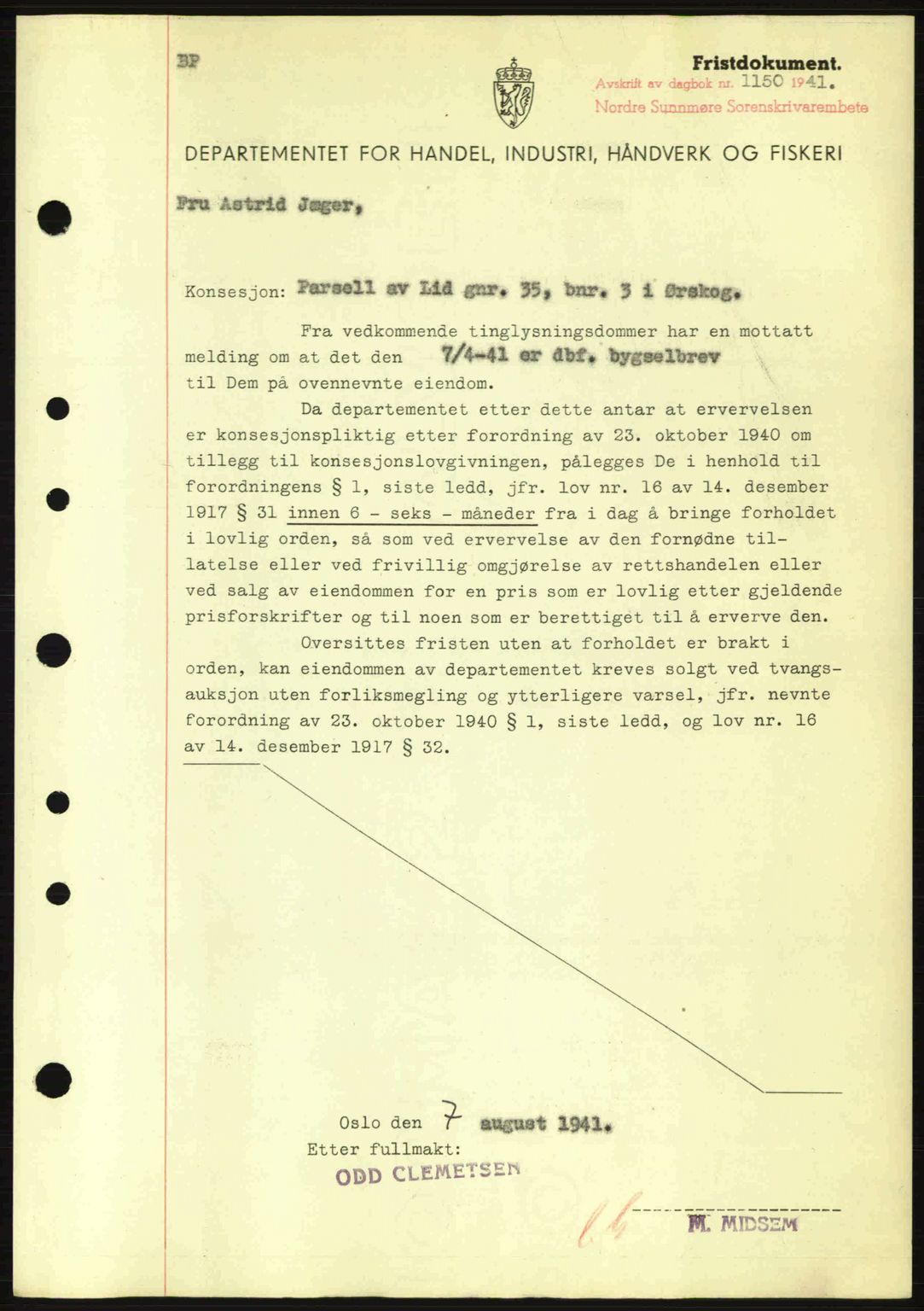 Nordre Sunnmøre sorenskriveri, SAT/A-0006/1/2/2C/2Ca: Mortgage book no. B1-6, 1938-1942, Diary no: : 1150/1941