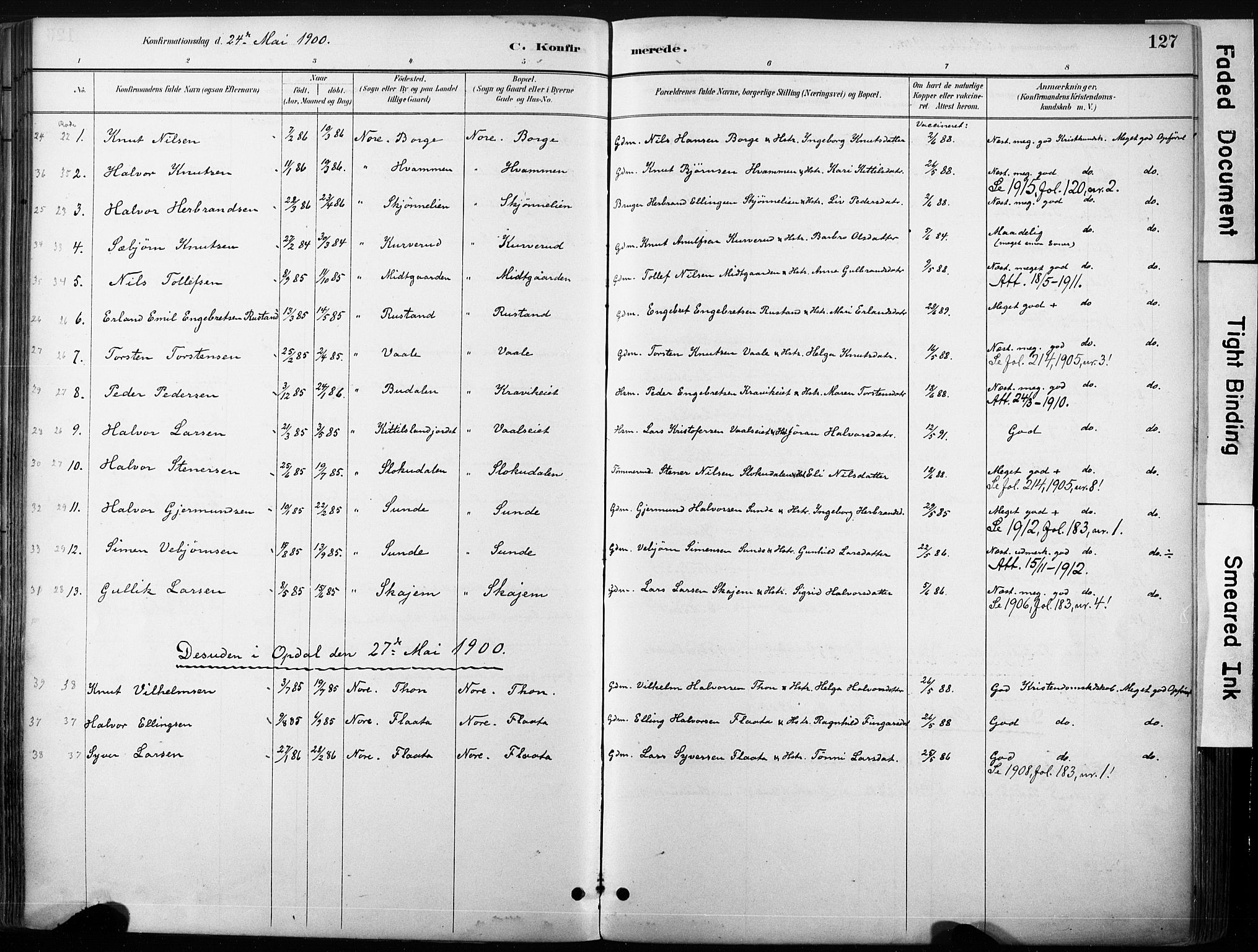 Nore kirkebøker, SAKO/A-238/F/Fb/L0002: Parish register (official) no. II 2, 1886-1906, p. 127