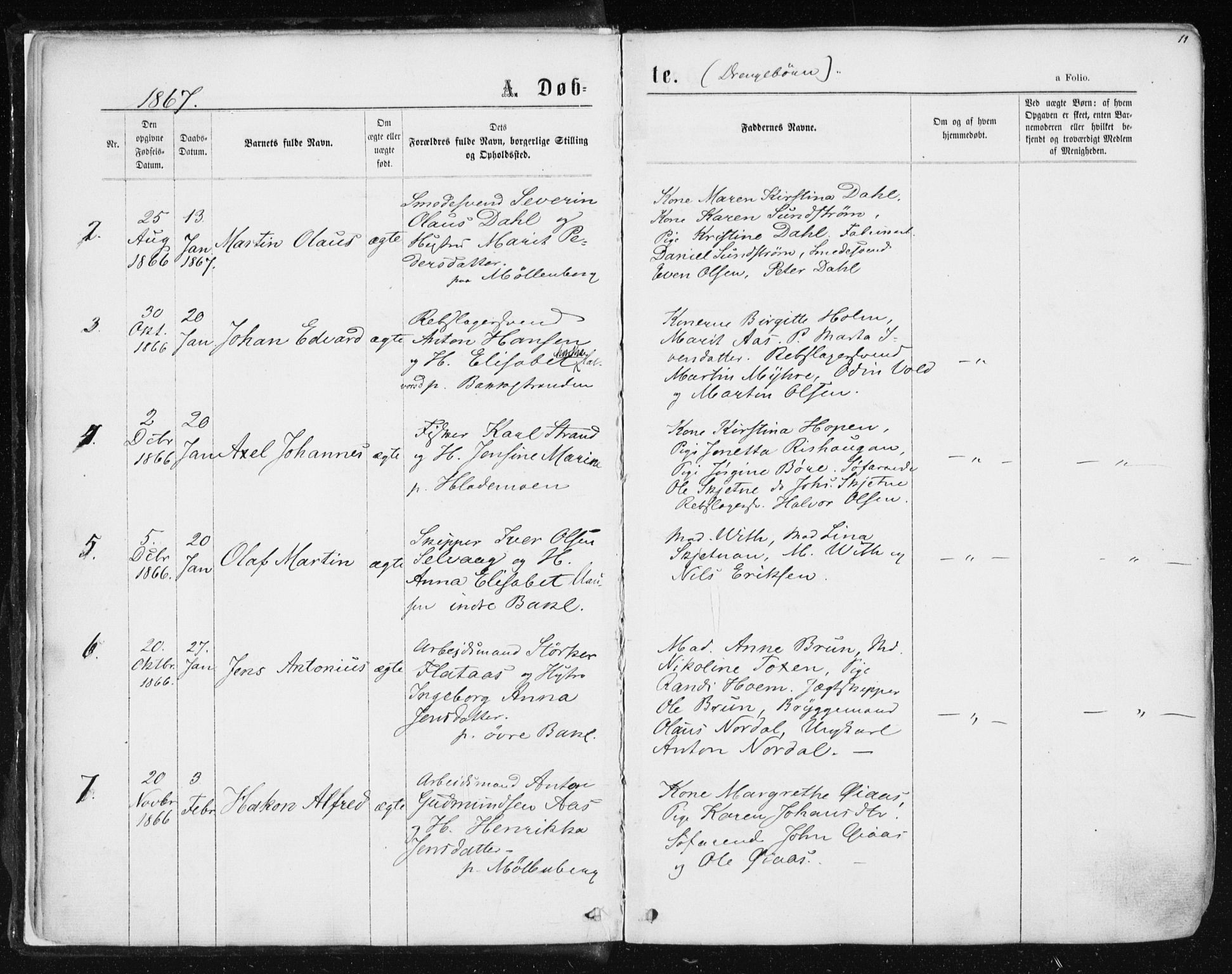 Ministerialprotokoller, klokkerbøker og fødselsregistre - Sør-Trøndelag, SAT/A-1456/604/L0186: Parish register (official) no. 604A07, 1866-1877, p. 11