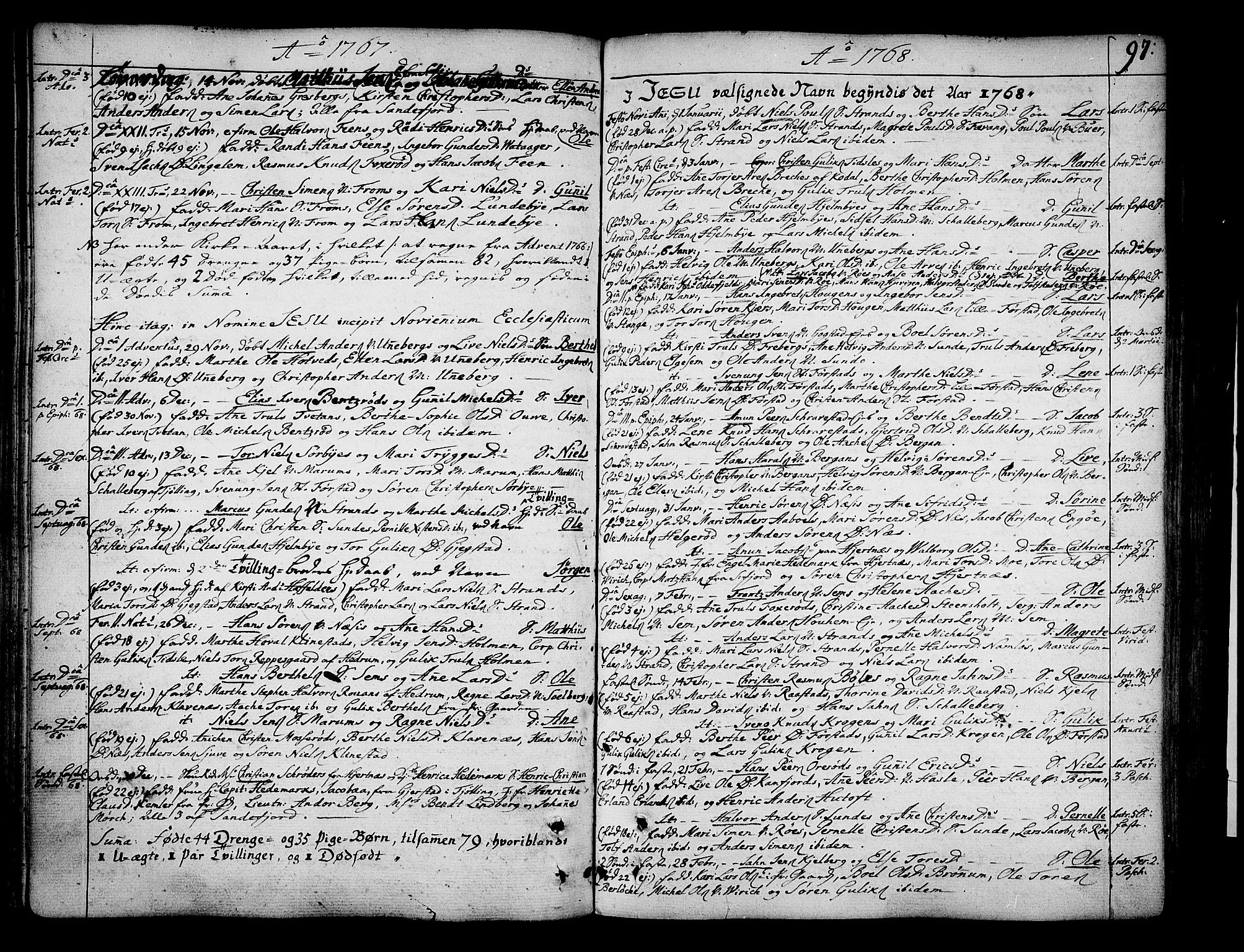 Sandar kirkebøker, SAKO/A-243/F/Fa/L0002: Parish register (official) no. 2, 1733-1788, p. 97