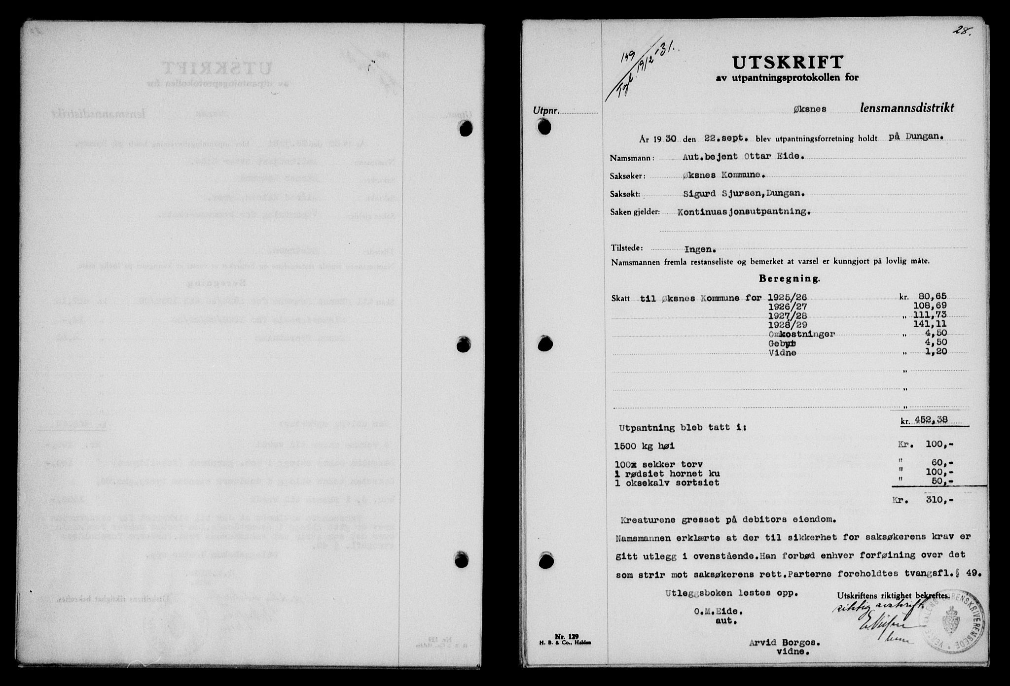 Vesterålen sorenskriveri, SAT/A-4180/1/2/2Ca/L0053: Mortgage book no. 46, 1931-1931, Deed date: 19.02.1931