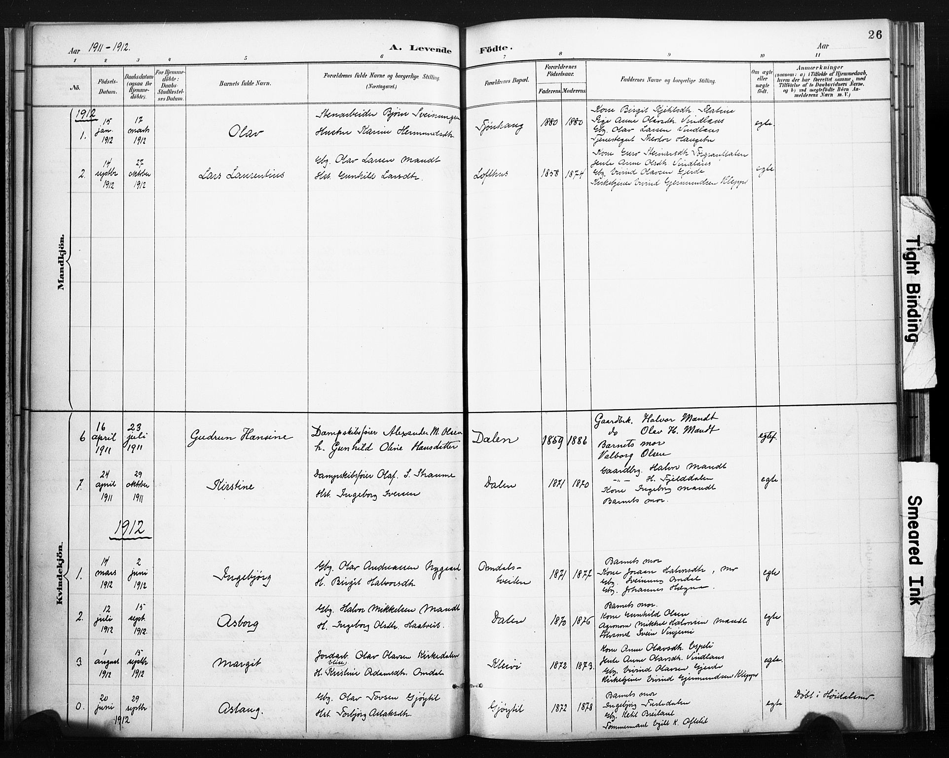 Lårdal kirkebøker, SAKO/A-284/F/Fb/L0002: Parish register (official) no. II 2, 1887-1918, p. 26