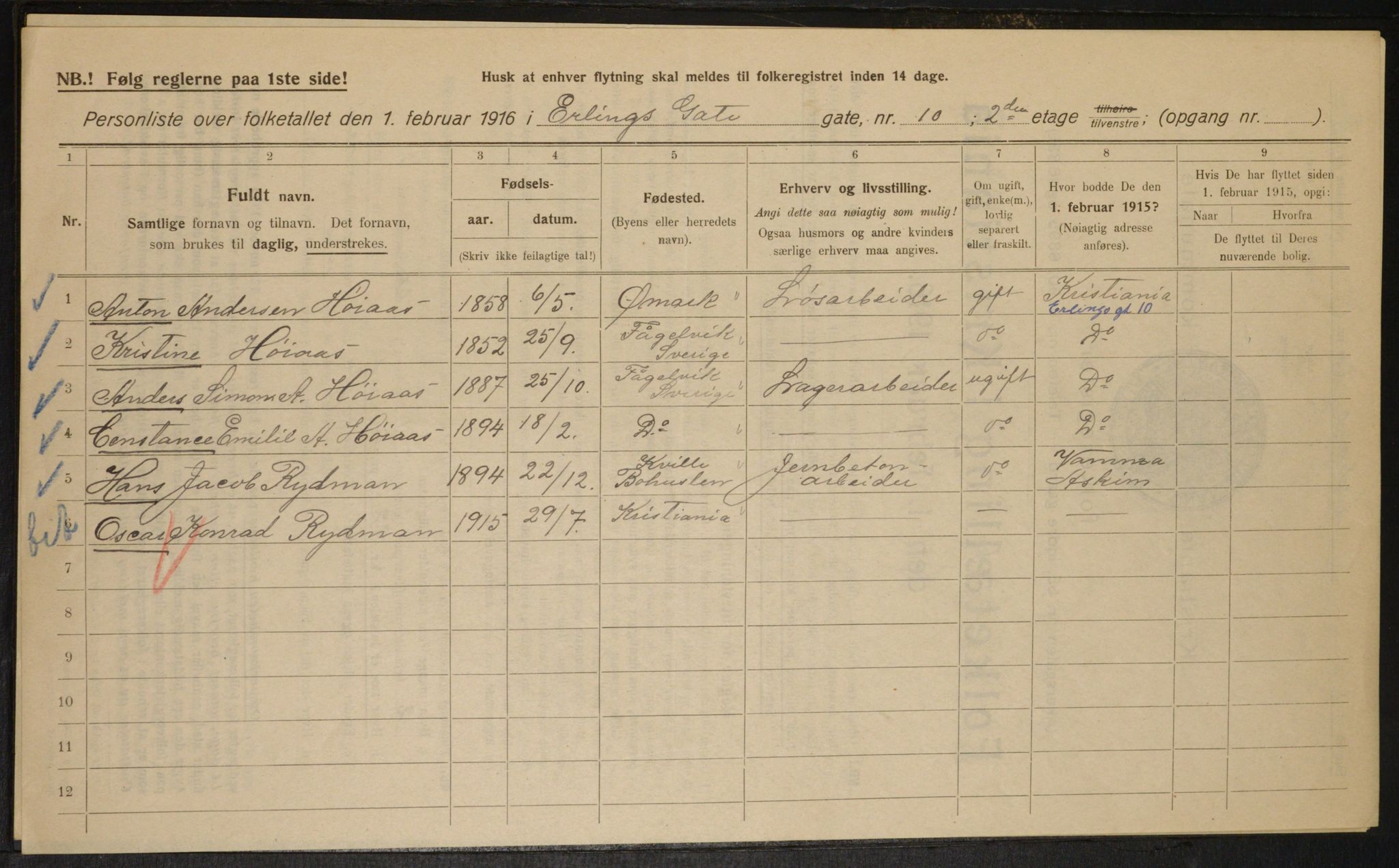 OBA, Municipal Census 1916 for Kristiania, 1916, p. 22392