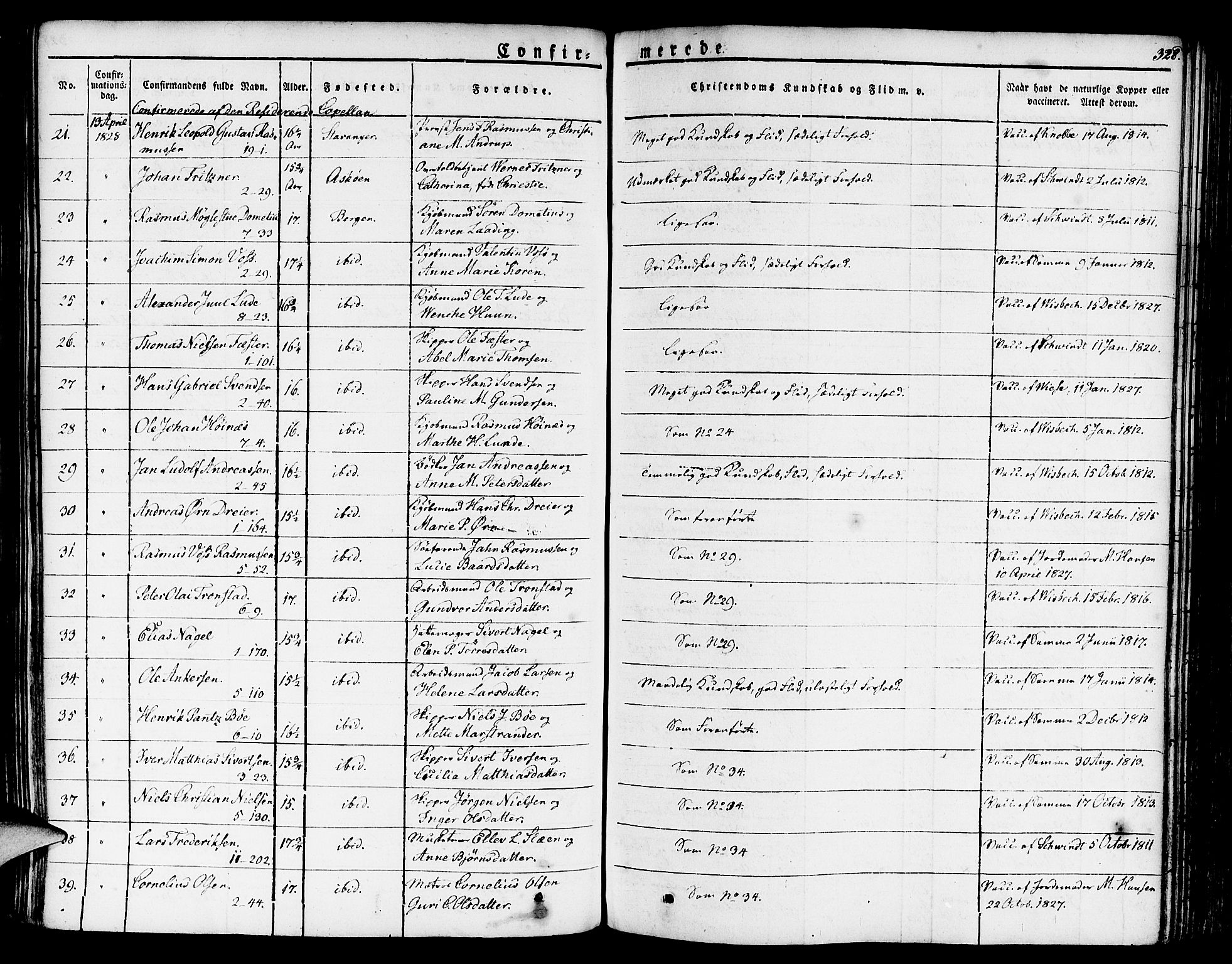 Nykirken Sokneprestembete, SAB/A-77101/H/Haa/L0012: Parish register (official) no. A 12, 1821-1844, p. 328