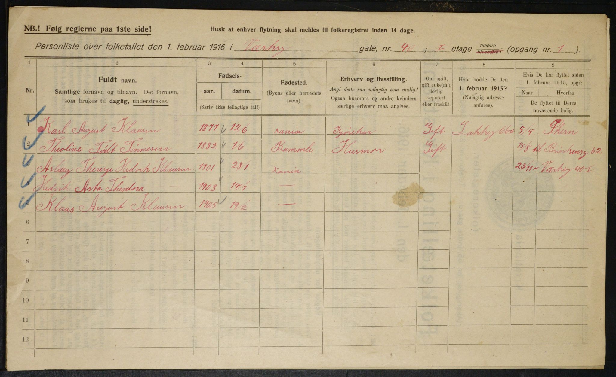 OBA, Municipal Census 1916 for Kristiania, 1916, p. 126025