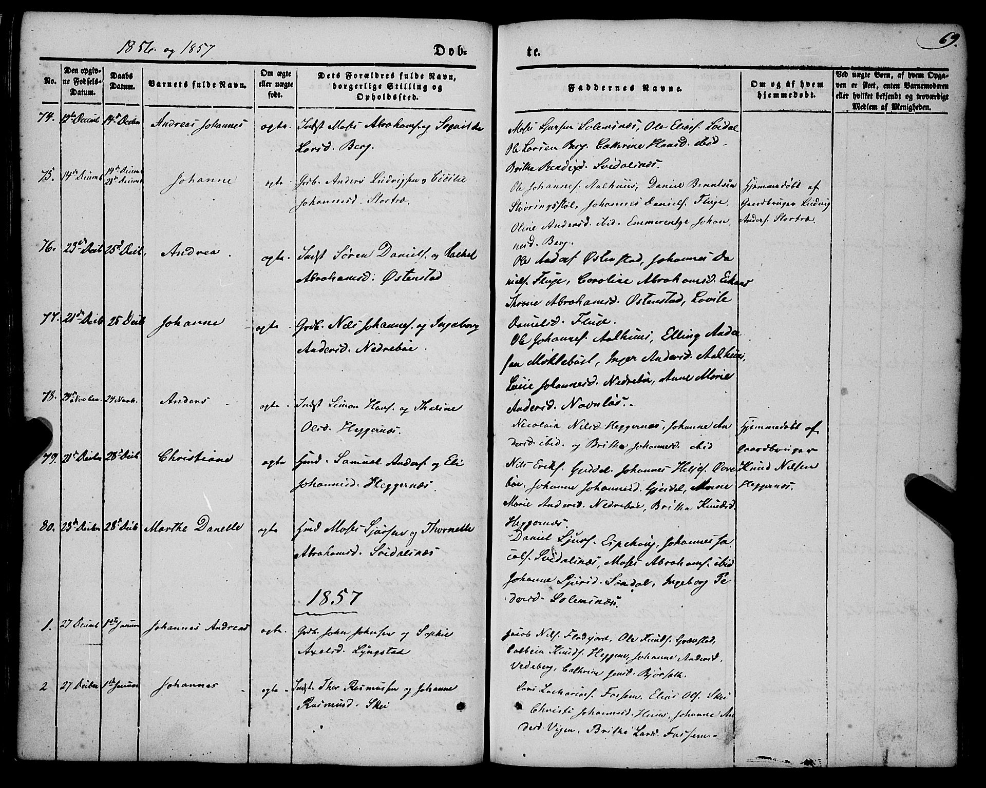 Jølster sokneprestembete, AV/SAB-A-80701/H/Haa/Haaa/L0010: Parish register (official) no. A 10, 1847-1865, p. 69