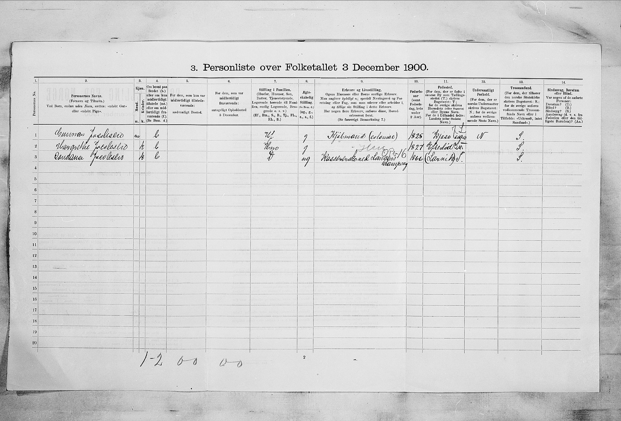 RA, 1900 census for Larvik, 1900, p. 3261