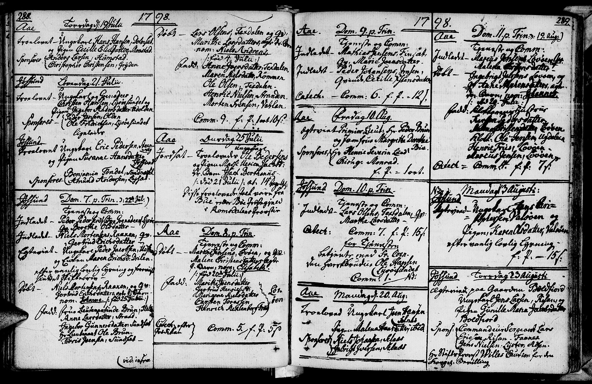 Ministerialprotokoller, klokkerbøker og fødselsregistre - Sør-Trøndelag, AV/SAT-A-1456/655/L0673: Parish register (official) no. 655A02, 1780-1801, p. 288-289