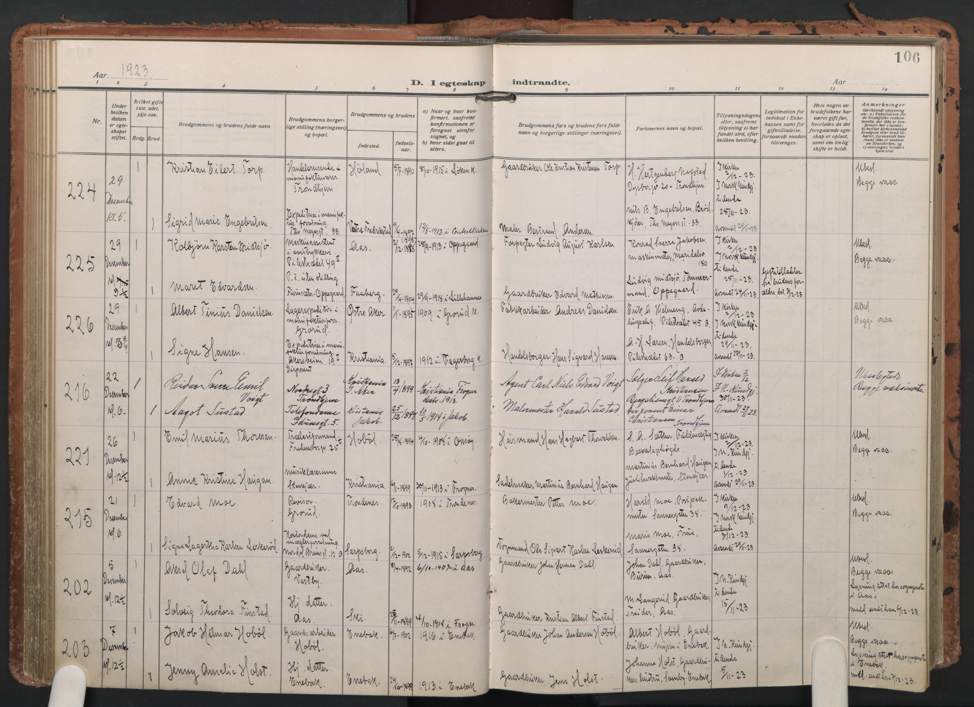 Trefoldighet prestekontor Kirkebøker, AV/SAO-A-10882/F/Fc/L0008: Parish register (official) no. III 8, 1920-1932, p. 106