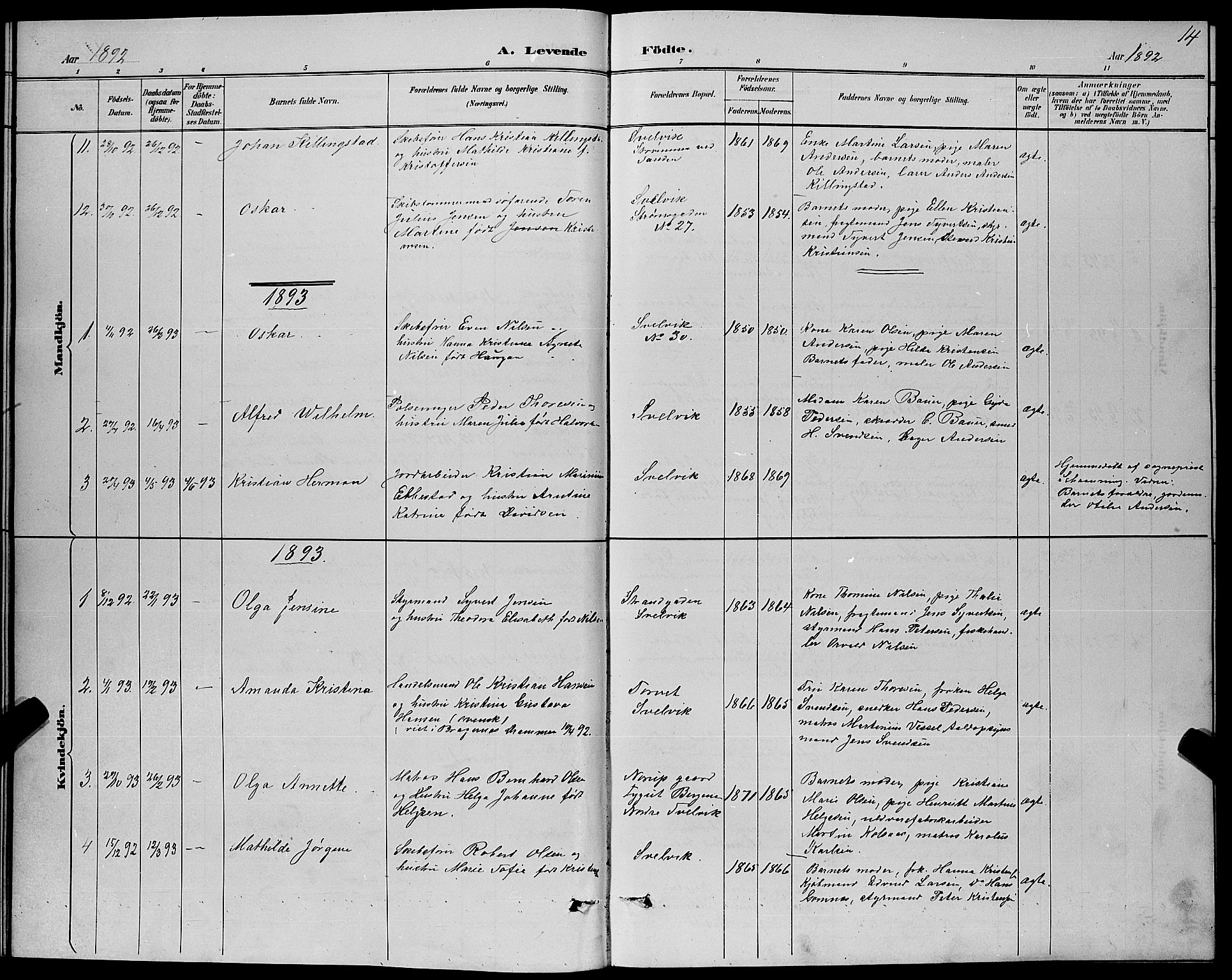 Strømm kirkebøker, AV/SAKO-A-322/G/Gb/L0001: Parish register (copy) no. II 1, 1889-1896, p. 14