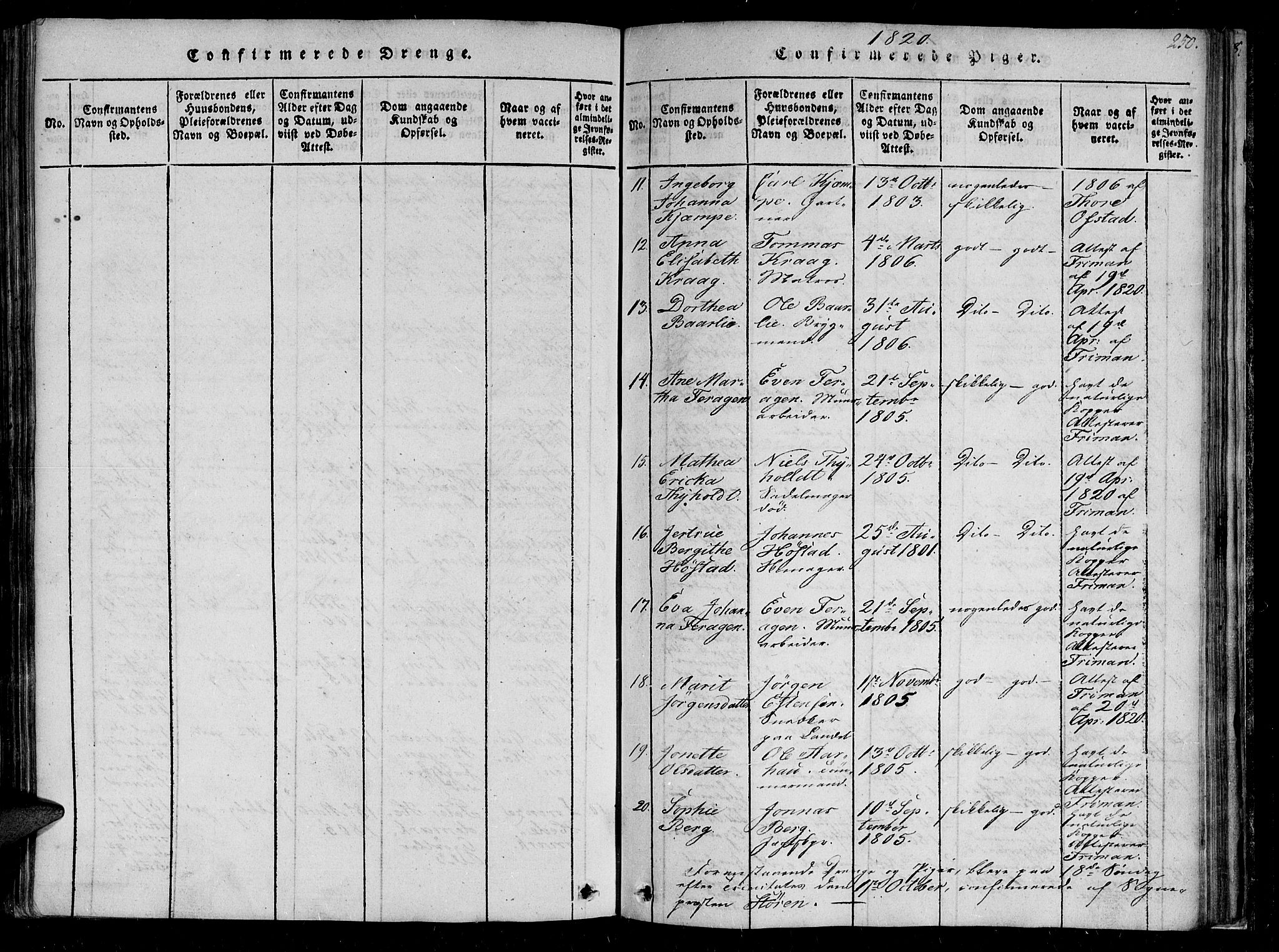 Ministerialprotokoller, klokkerbøker og fødselsregistre - Sør-Trøndelag, SAT/A-1456/602/L0107: Parish register (official) no. 602A05, 1815-1821, p. 250
