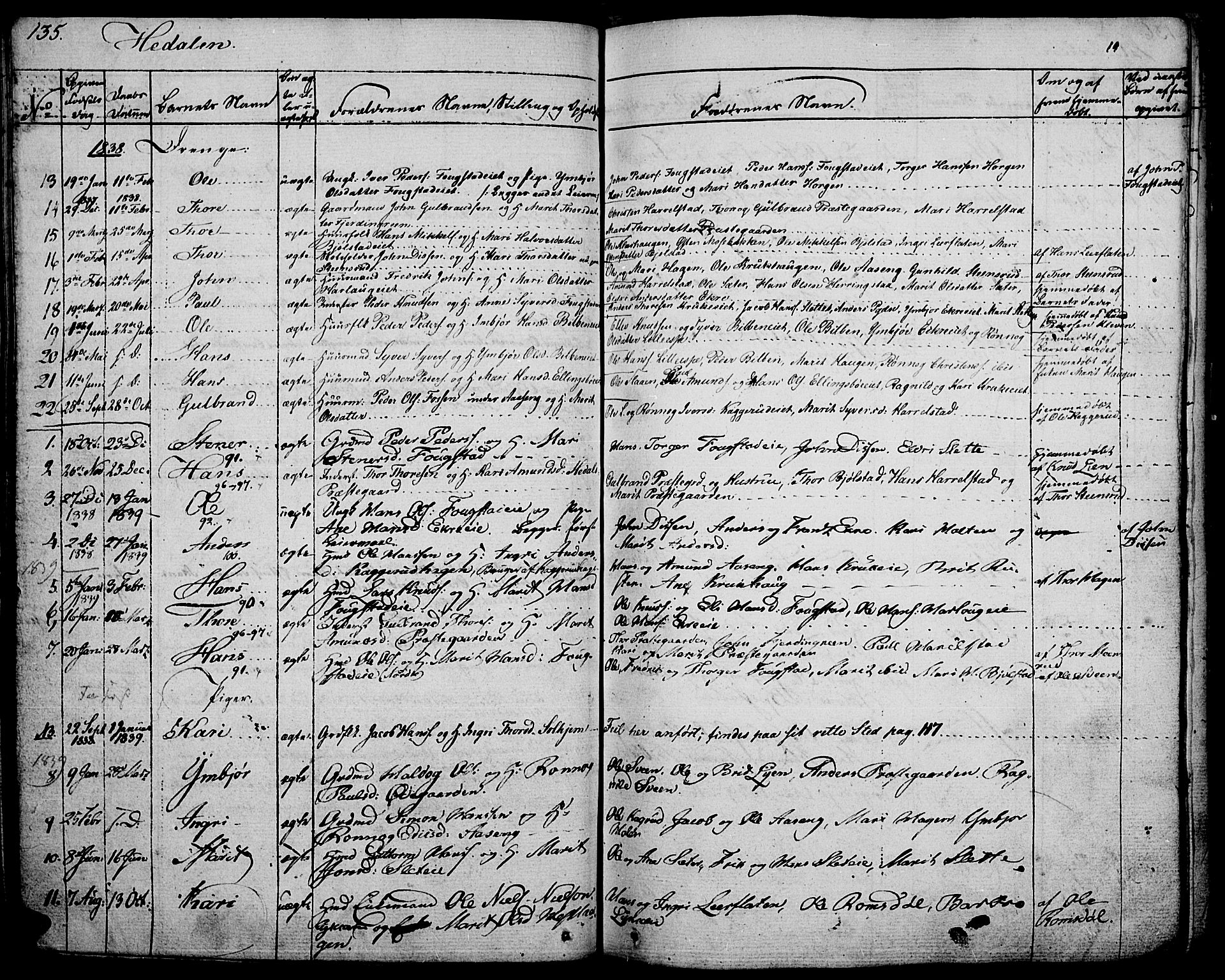 Vågå prestekontor, SAH/PREST-076/H/Ha/Haa/L0004: Parish register (official) no. 4 /2, 1834-1842, p. 135